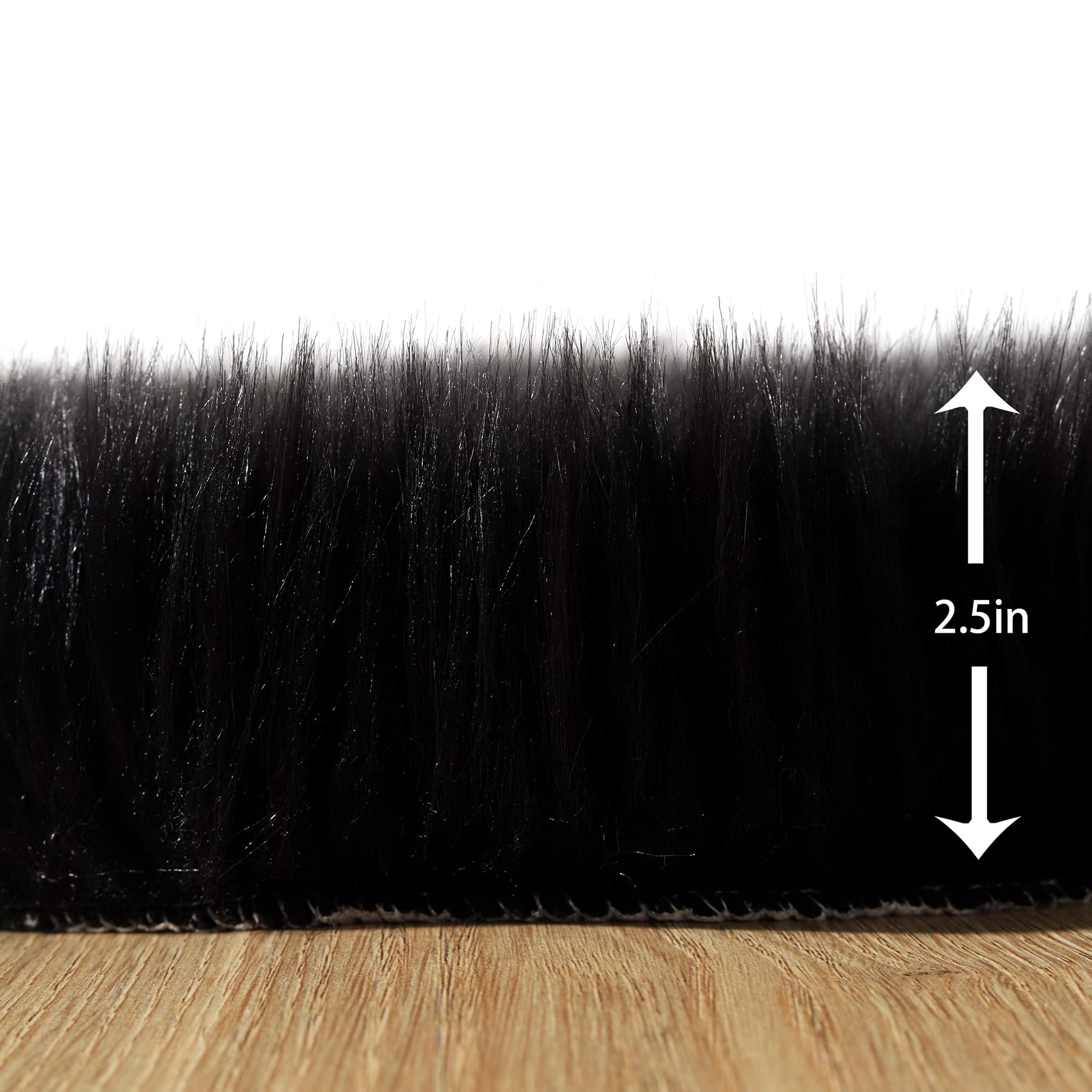 Soft Faux Fur Rug 2x6 ft - Black Sheepskin Plush Carpet, Washable Fluffy Coarse Wool Runner for Bedroom, Living Room & Sofa | Perfect for Floor Decor, Cozy Blanket & Bedside Mat
