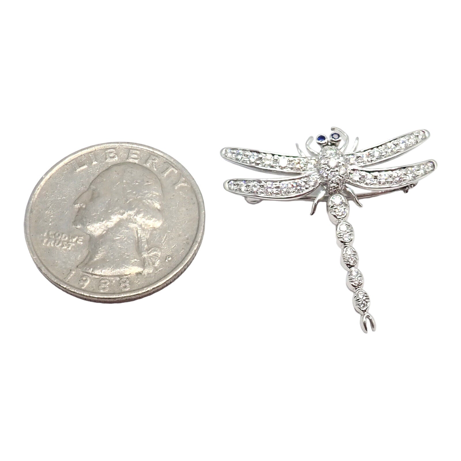 Authentic Tiffany & Co. Platinum Dragonfly Diamond Sapphire Brooch Pin - Elegant Jewelry for Women, Perfect Gift for Anniversaries & Special Occasions