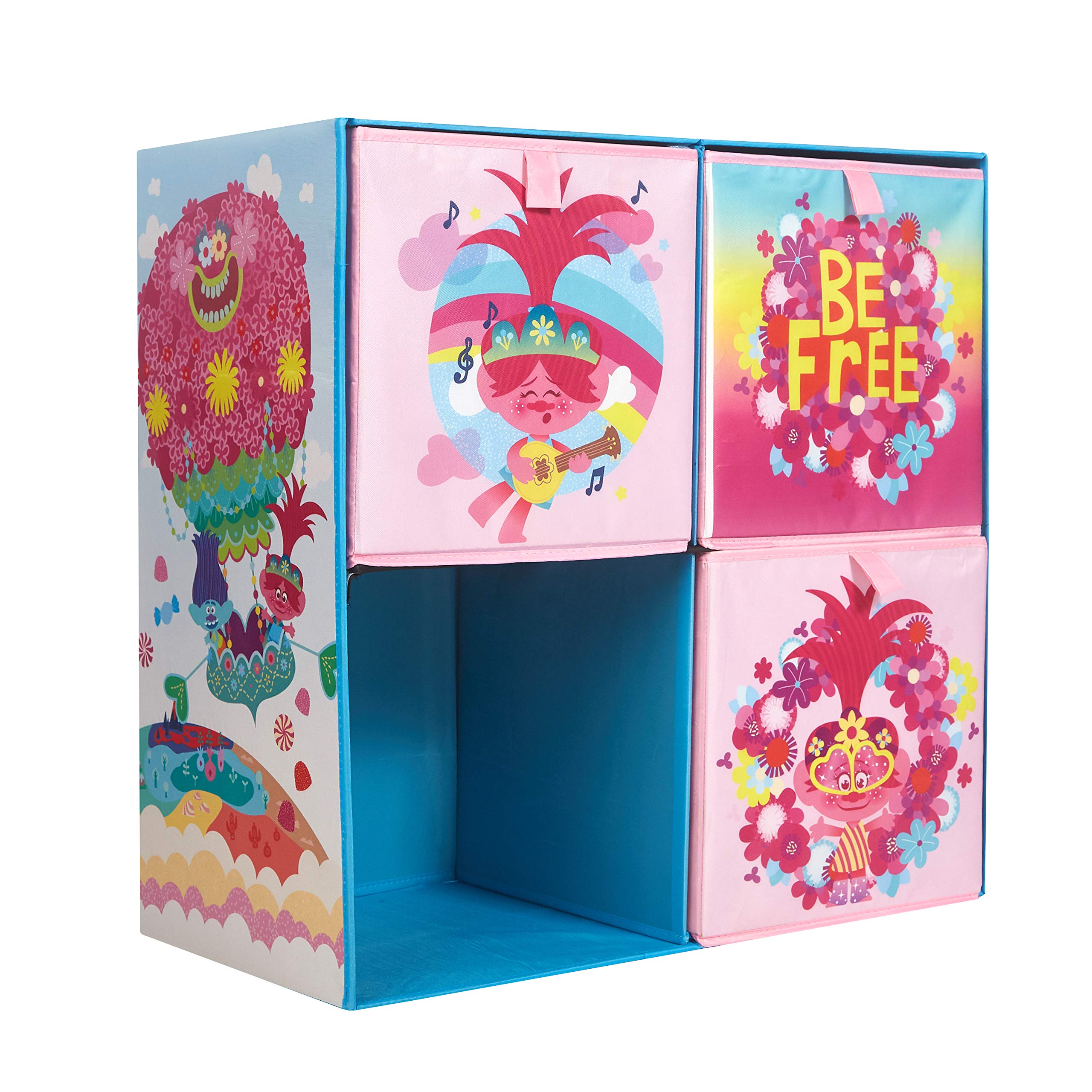 DreamWorks Trolls Collapsible Storage Organizer with 3 Soft Fabric Bins - Pink | Kids Toy Storage for Bedroom, Playroom & Nursery Organization