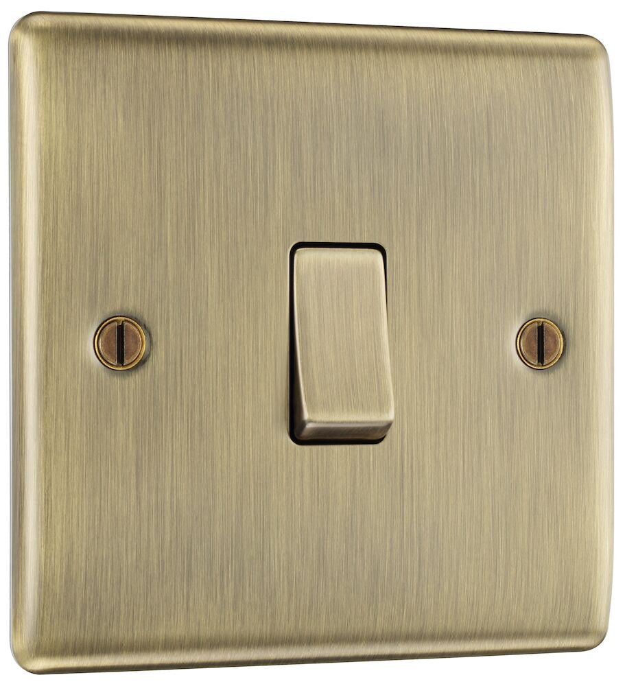 BG Nexus Metal Antique Brass 1 Gang 2 Way Light Switch NAB12 - Vintage Style Electrical Switch for Home, Office, and Commercial Spaces