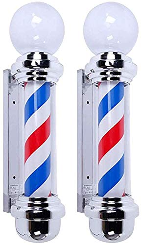 29in Rotating Waterproof LED Barber Pole Light - Red White Blue Illuminated Hair Salon Sign for Barber Shops | Perfect for Outdoor & Indoor Salon Decor (2 Packs)