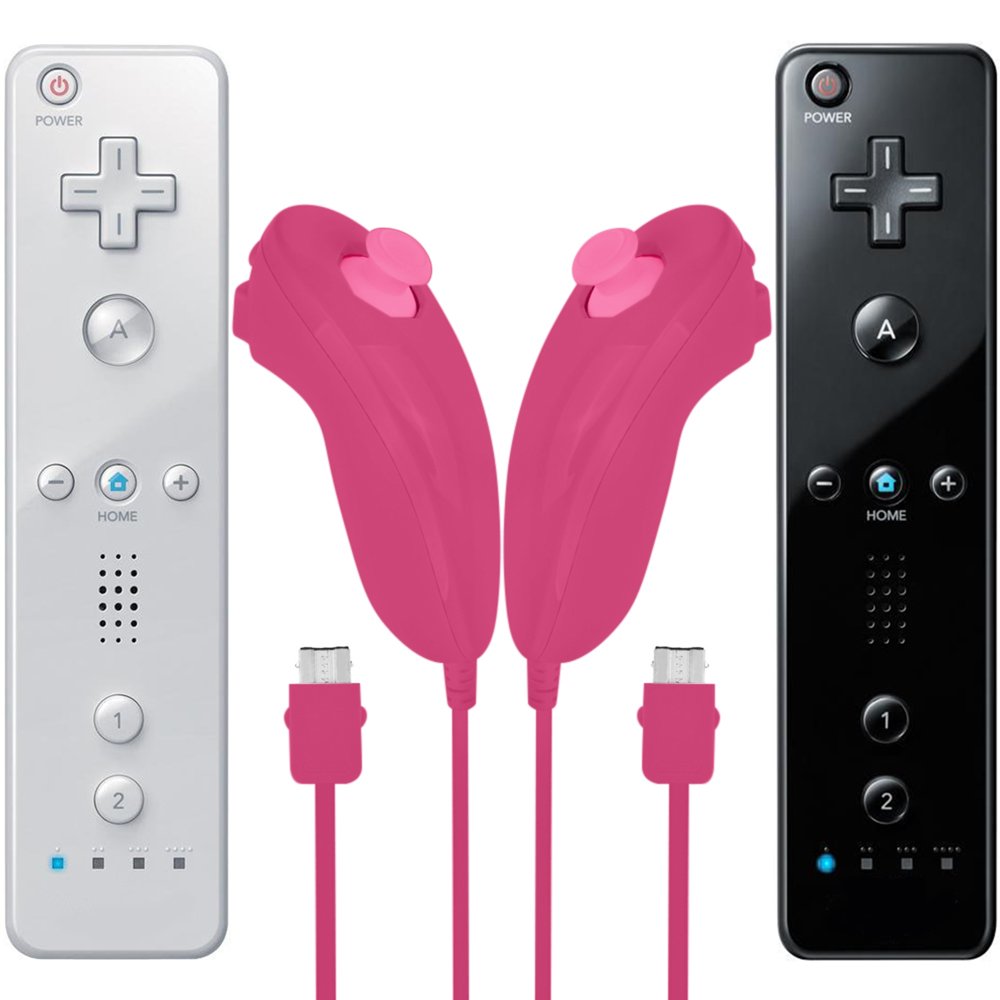 AFUNTA Wii U Nunchuck Controller - 2 Pack Replacement for Wii U Video Game Accessories (Pink) - Perfect for Multiplayer Gaming and Motion Control Fun
