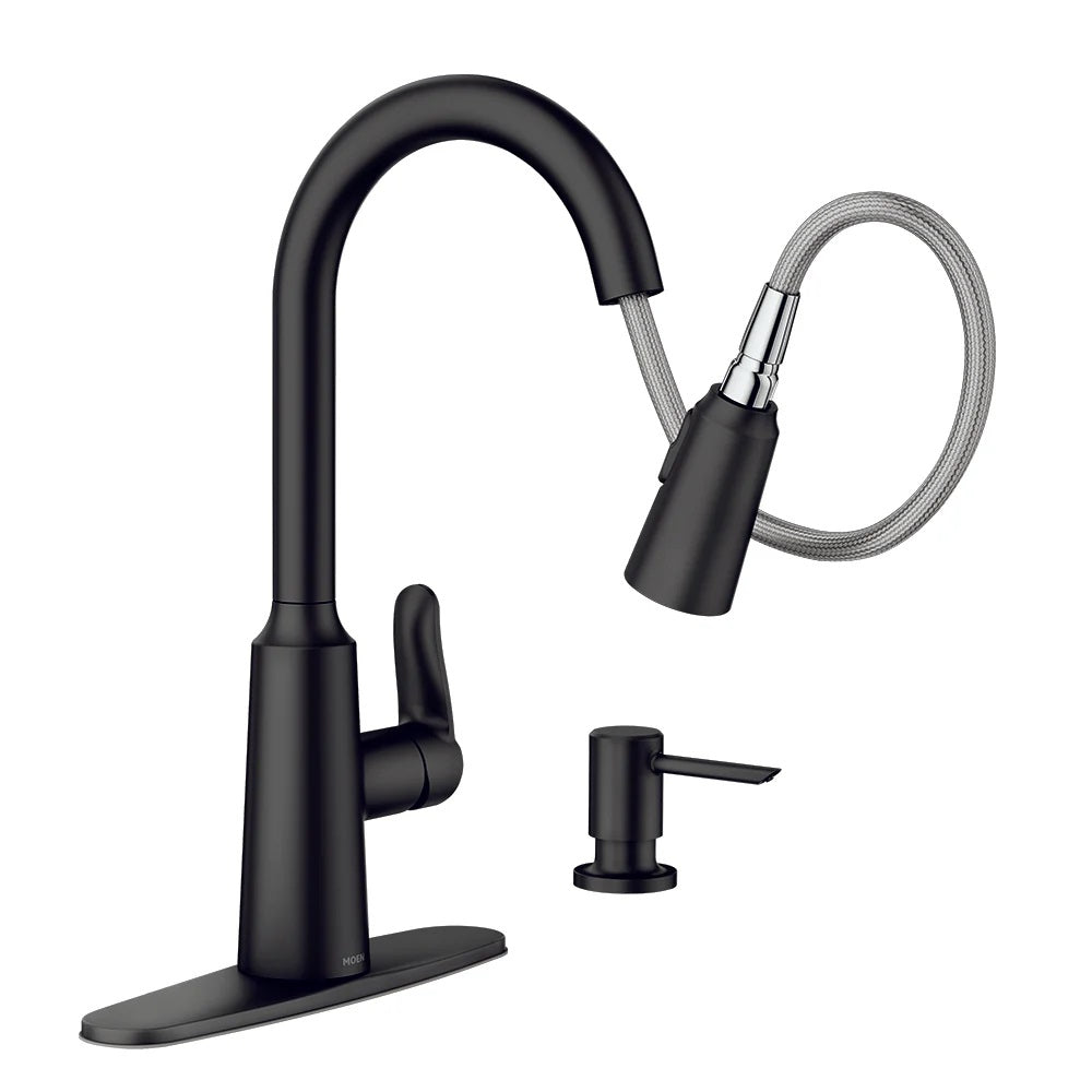Moen Matte Black Traditional Pull Down Kitchen Faucet - High Arc Single Handle Sprayer for Modern Farmhouse & Commercial Kitchens - Perfect for Cooking, Washing Dishes & Filling Large Pots