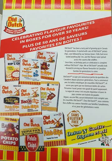 Old Dutch Onion & Garlic Potato Chips 7.8oz (12 Pack) - Crunchy Canadian Imported Snacks for Parties, Picnics & Game Nights