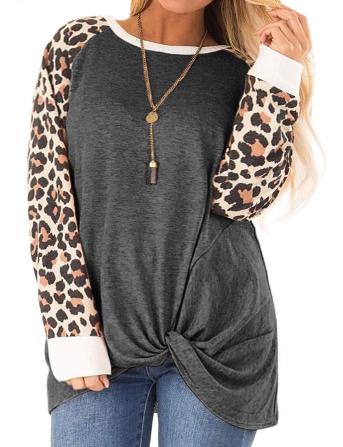 DOLNINE Women's Plus Size Knotted Tops Long Sleeve Tee Shirts - Loose Casual Blouse for Women | Comfortable & Stylish Tunic Top for Everyday Wear, Work, Date Night & Weekend Outfits