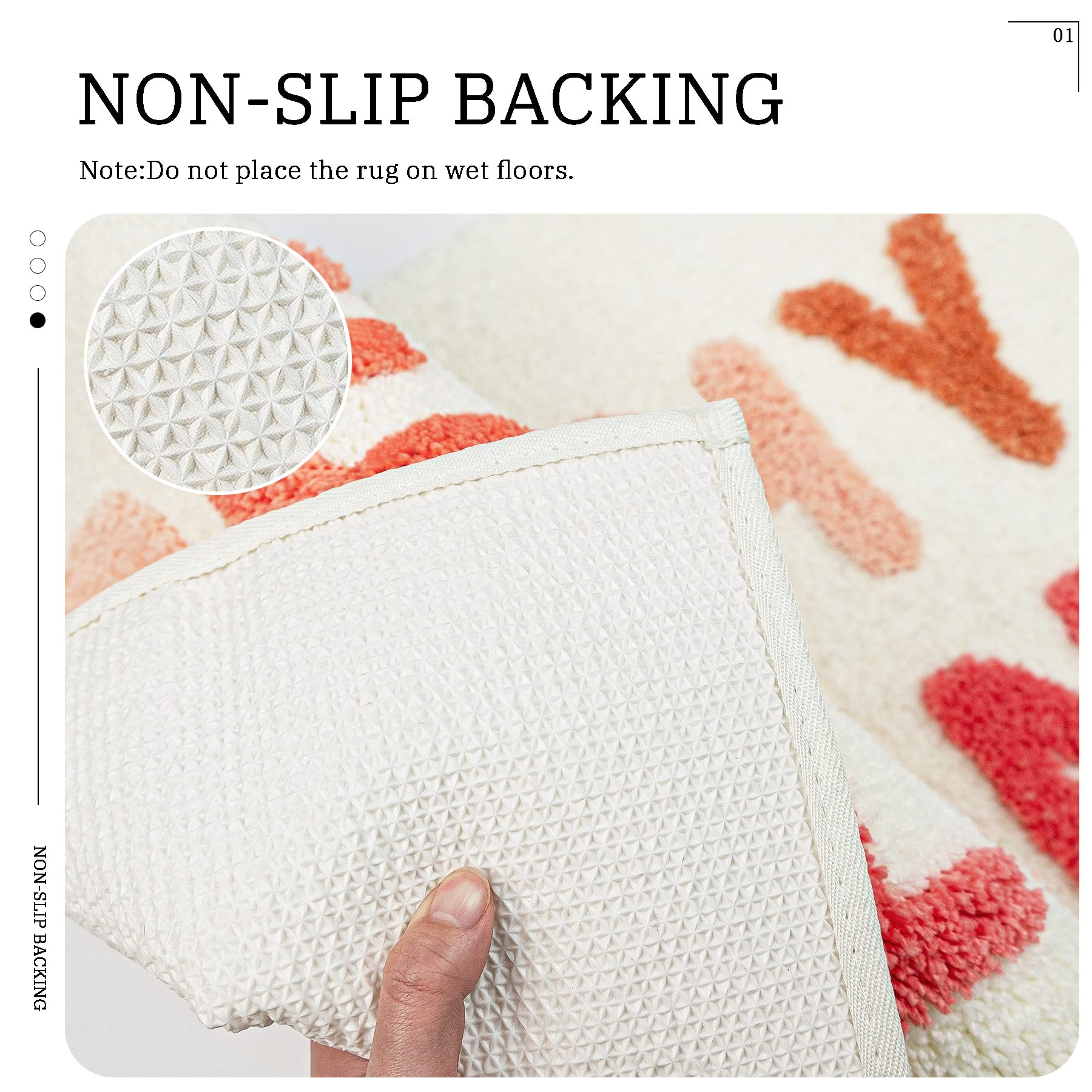 MUJOO Peachy Clean Bath Mat - Ultra Soft, Water Absorbent & Non-Slip Bathroom Rug in Pink & Cream (18x24 Inch) - Machine Washable Peach Shower Mat for Bathroom, Kids Room & Nursery Decor