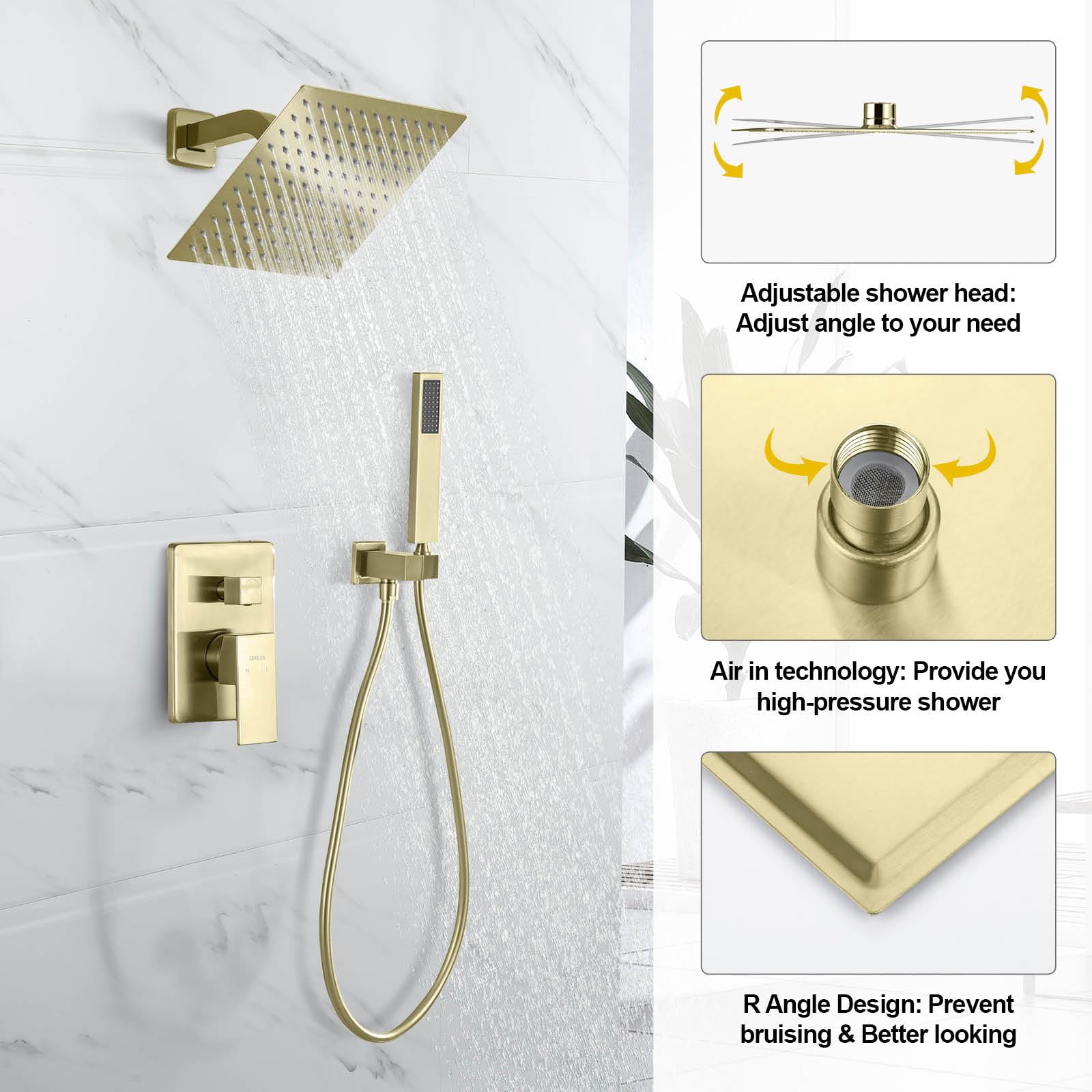 Luxury 10 Inch Rain Shower System with Handheld Shower Head - Wall Mounted Brushed Gold Bathroom Shower Faucet Set with Valve & Trim Kit - Perfect for Modern Master Bathrooms & Spa-Like Showers