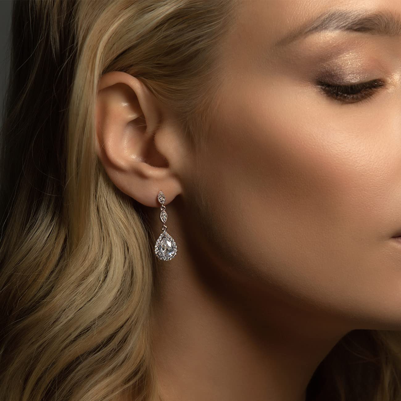 A+O Bridesmaid Earrings: Teardrop Cubic Zirconia Crystal Dangle Earrings in Silver, Gold, Rose Gold - Perfect for Weddings, Parties, and Special Occasions