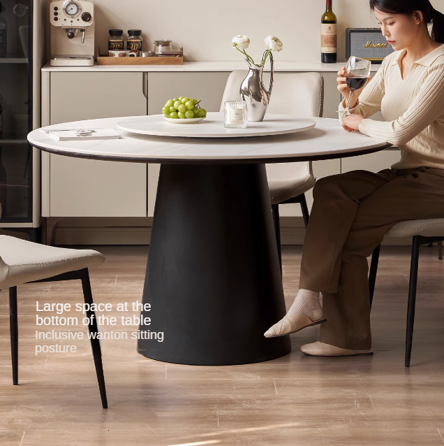 Solid Oak Wood Round Dining Table with Rock Plate - Perfect for Farmhouse, Rustic, and Modern Dining Rooms