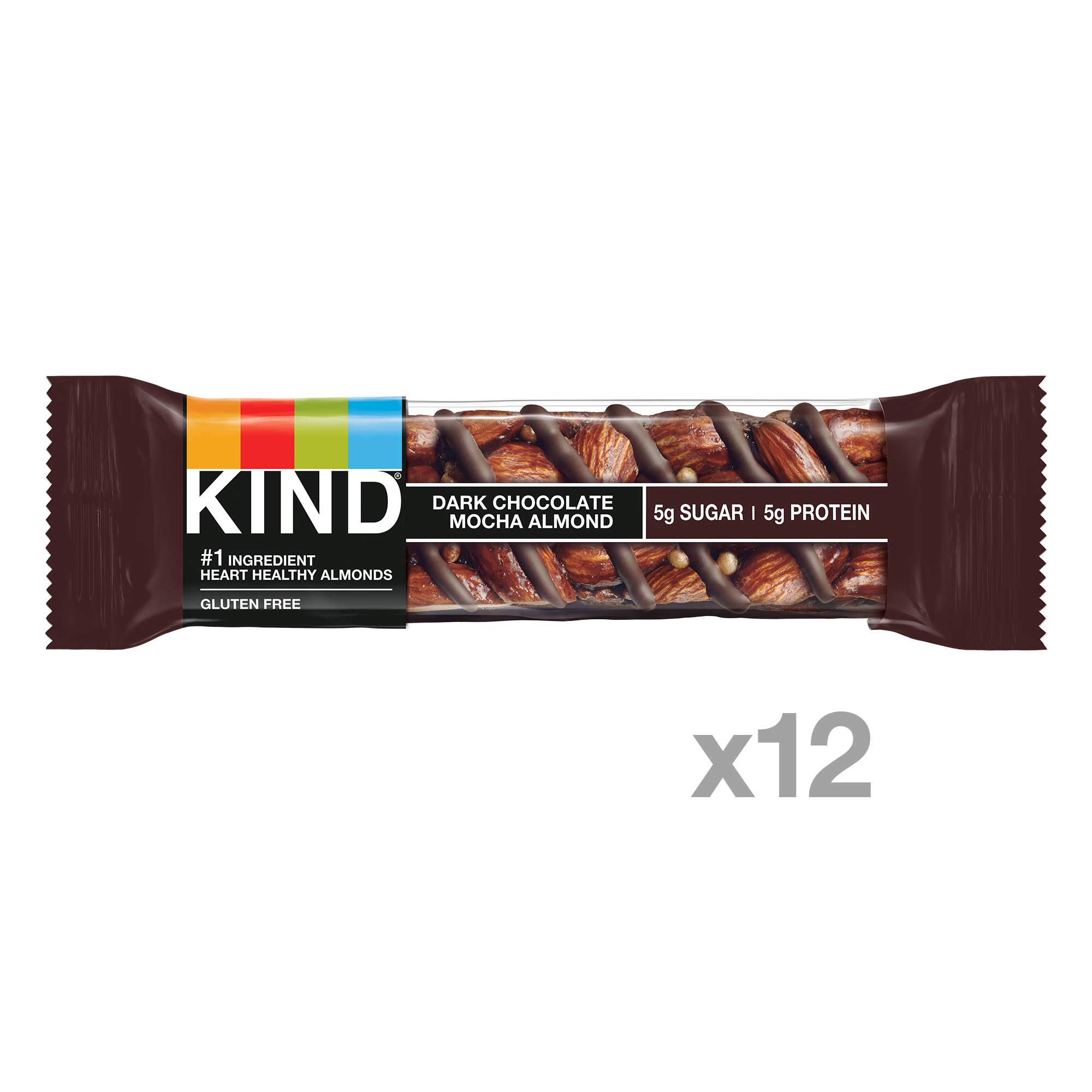 KIND Dark Chocolate Mocha Almond Bars - Gluten Free, Low Sugar Snacks - 1.4oz (4 Count, Pack of 12) - Healthy Protein Bars for Work, Hiking & On-the-Go Energy