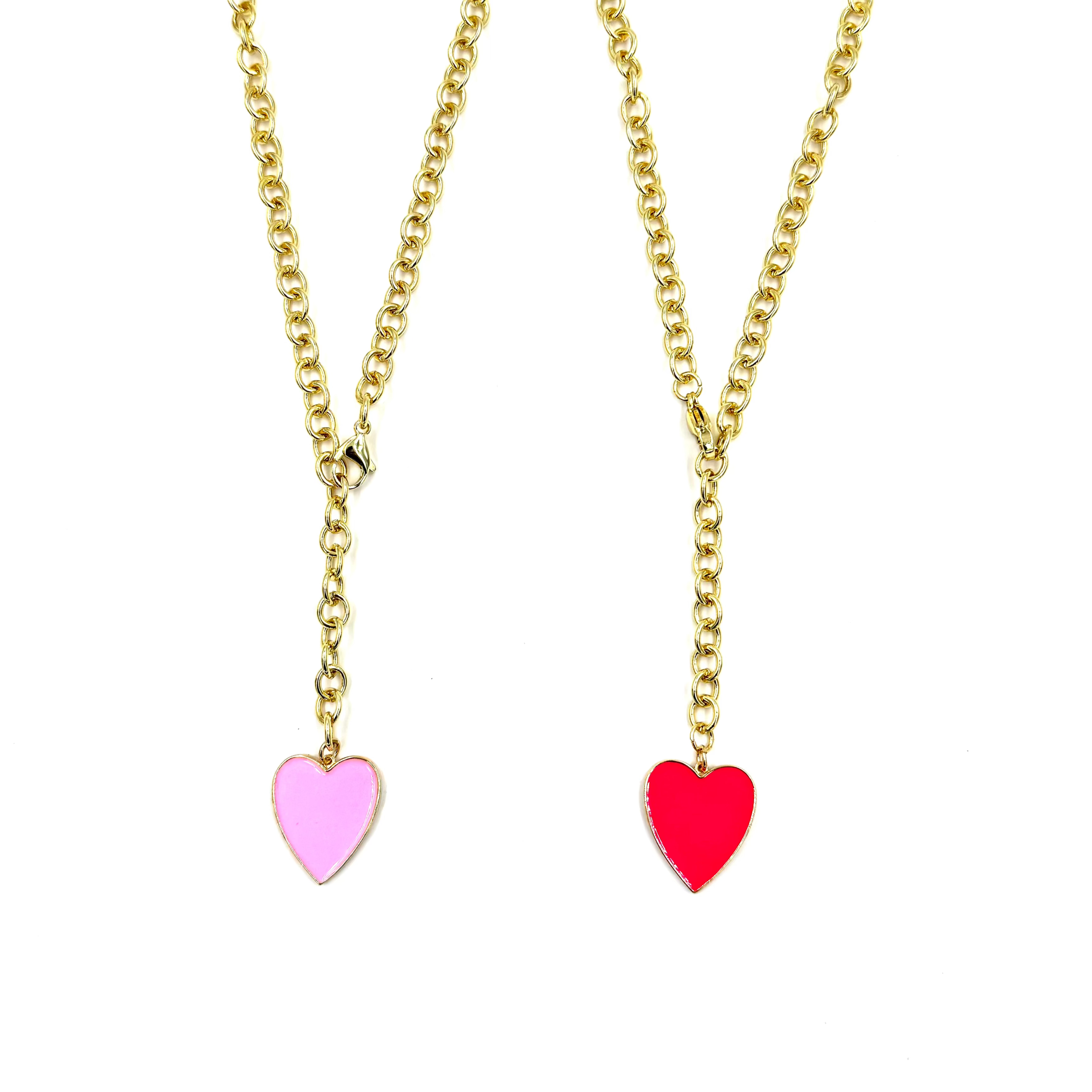 Ashley Gold Stainless Steel Gold Plated Chain Enamel Heart Drop Necklace for Women - Elegant Valentine's Day Gift & Everyday Jewelry