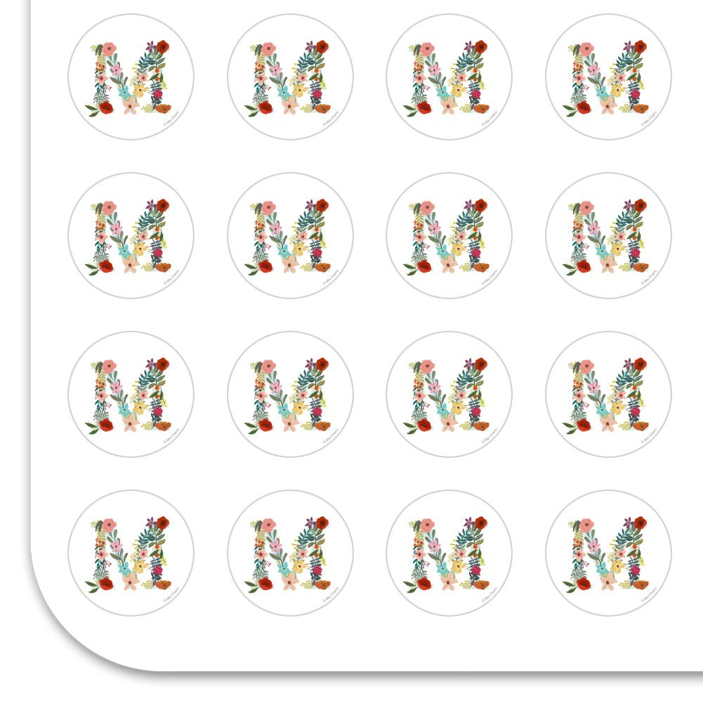 Floral Monogram Letter M Stickers for Planners, Calendars, Scrapbooking & DIY Crafts - Perfect for Bullet Journals, Scrapbooks, and Handmade Cards