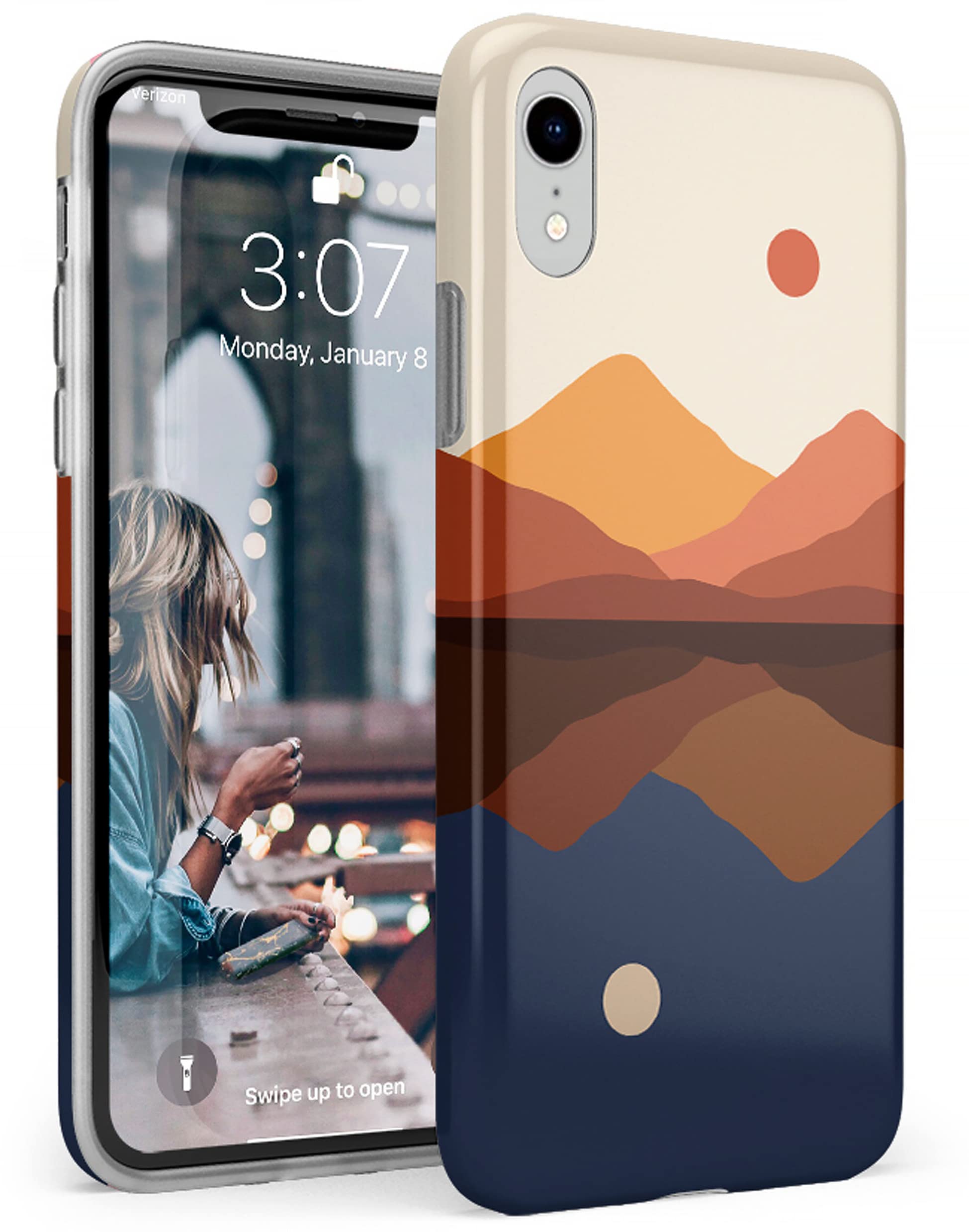 Casely iPhone XR Case - Colorblock Mountain Design with Day & Night Theme | Protective Phone Cover for iPhone XR | Perfect for Outdoor Adventures & Daily Use