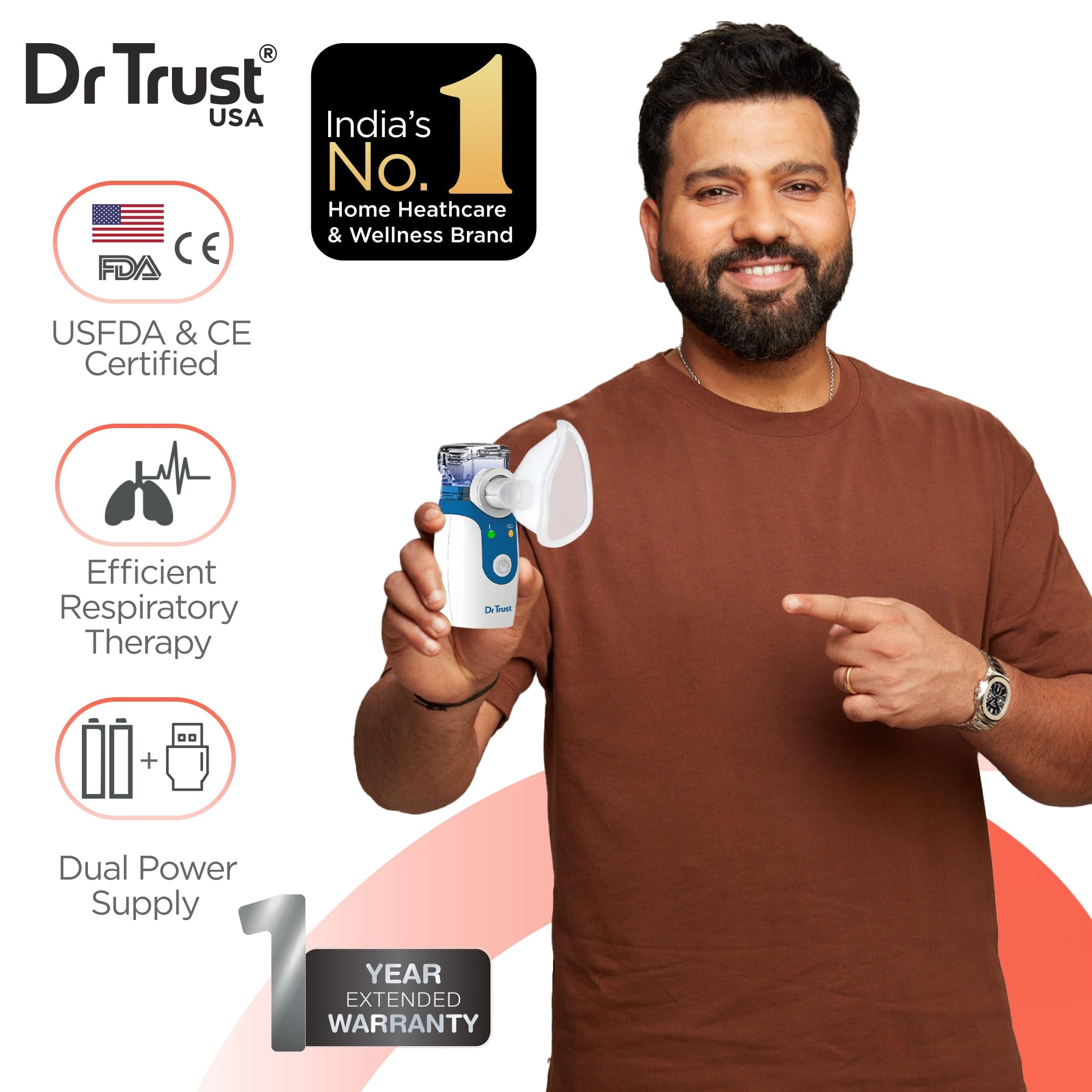 Dr Trust USA Portable Ultrasonic Mesh Nebulizer for Kids & Adults - Fast & Quiet Breathing Treatment for Asthma, Allergies & Cold Relief - Perfect for Home, Travel & Office Use