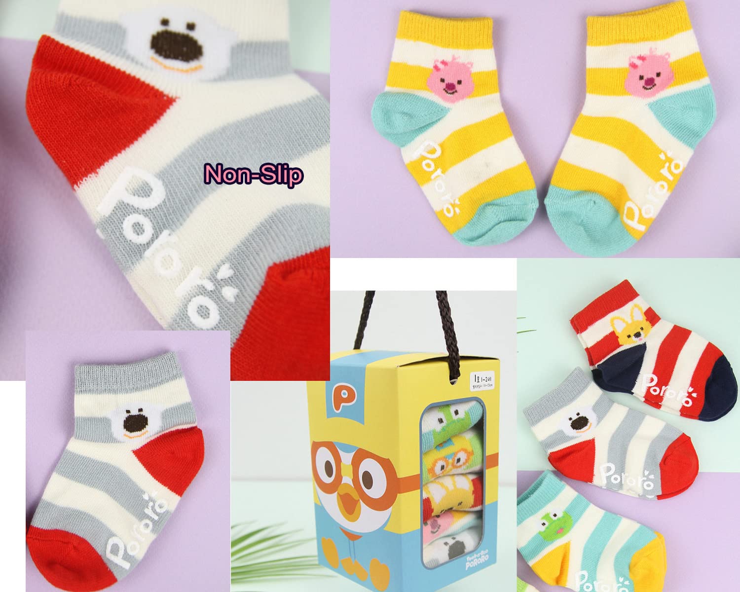 PORORO Kids Socks 5-Pack - Cartoon Character Socks for Boys & Girls - Soft & Comfortable Outdoor Casual Socks for School, Play & Daily Wear