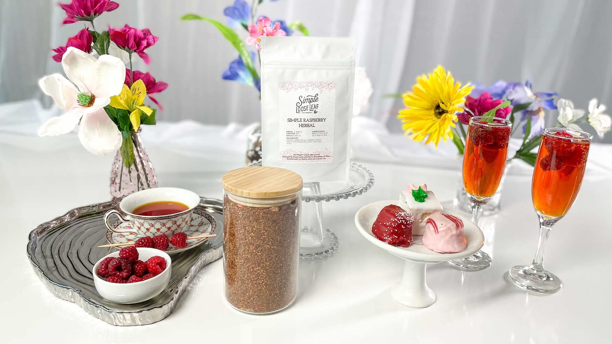 Premium Loose Leaf Raspberry Herbal Tea - Caffeine Free, Rich & Sweet Flavor - 4oz Bag - Perfect for Relaxation, Afternoon Tea & Gift Giving