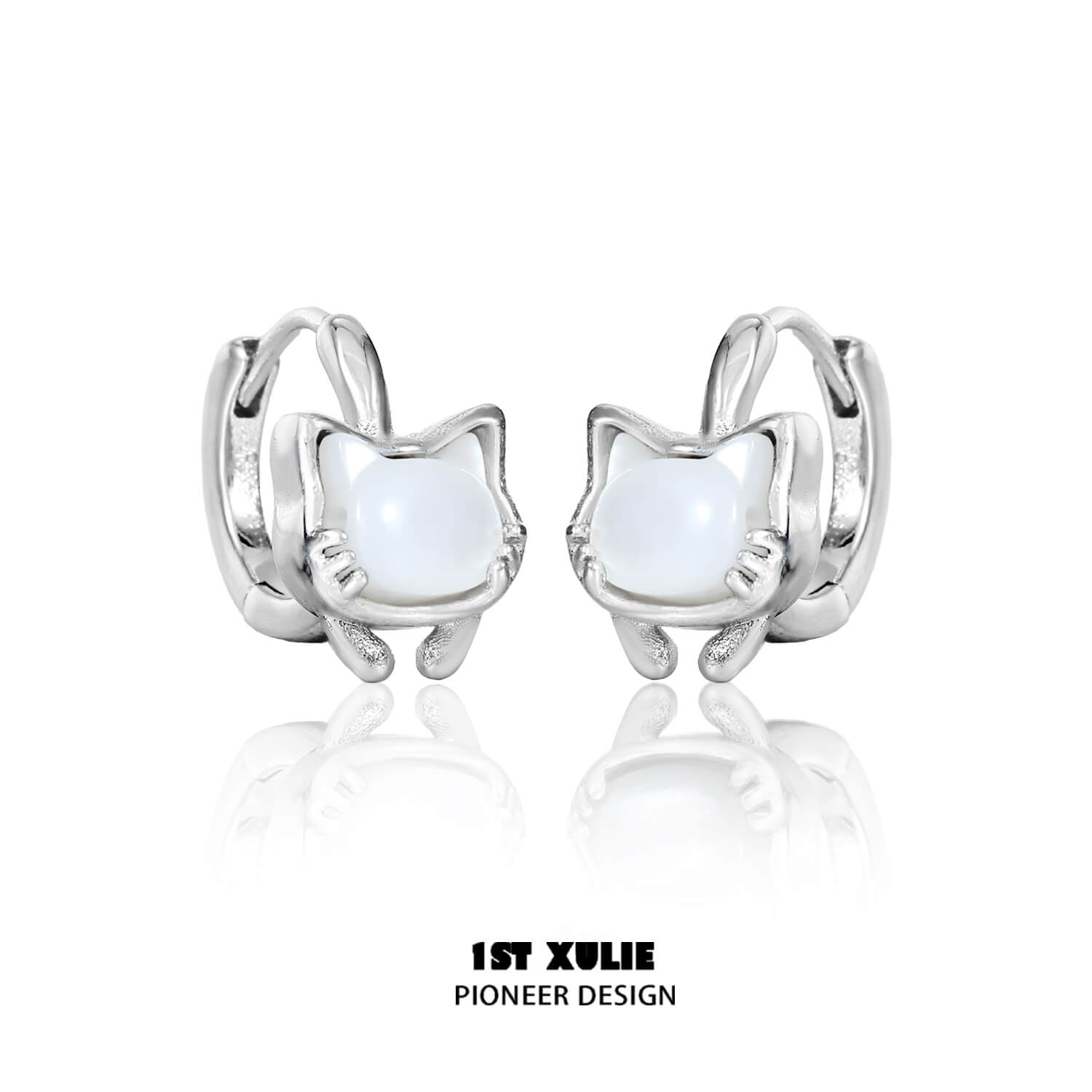 S925 Sterling Silver 18K Platinum Plated Black & Gray Cat Earrings - Elegant Kitty Jewelry for Women | Perfect Gift for Cat Lovers, Birthday, Anniversary & Everyday Wear
