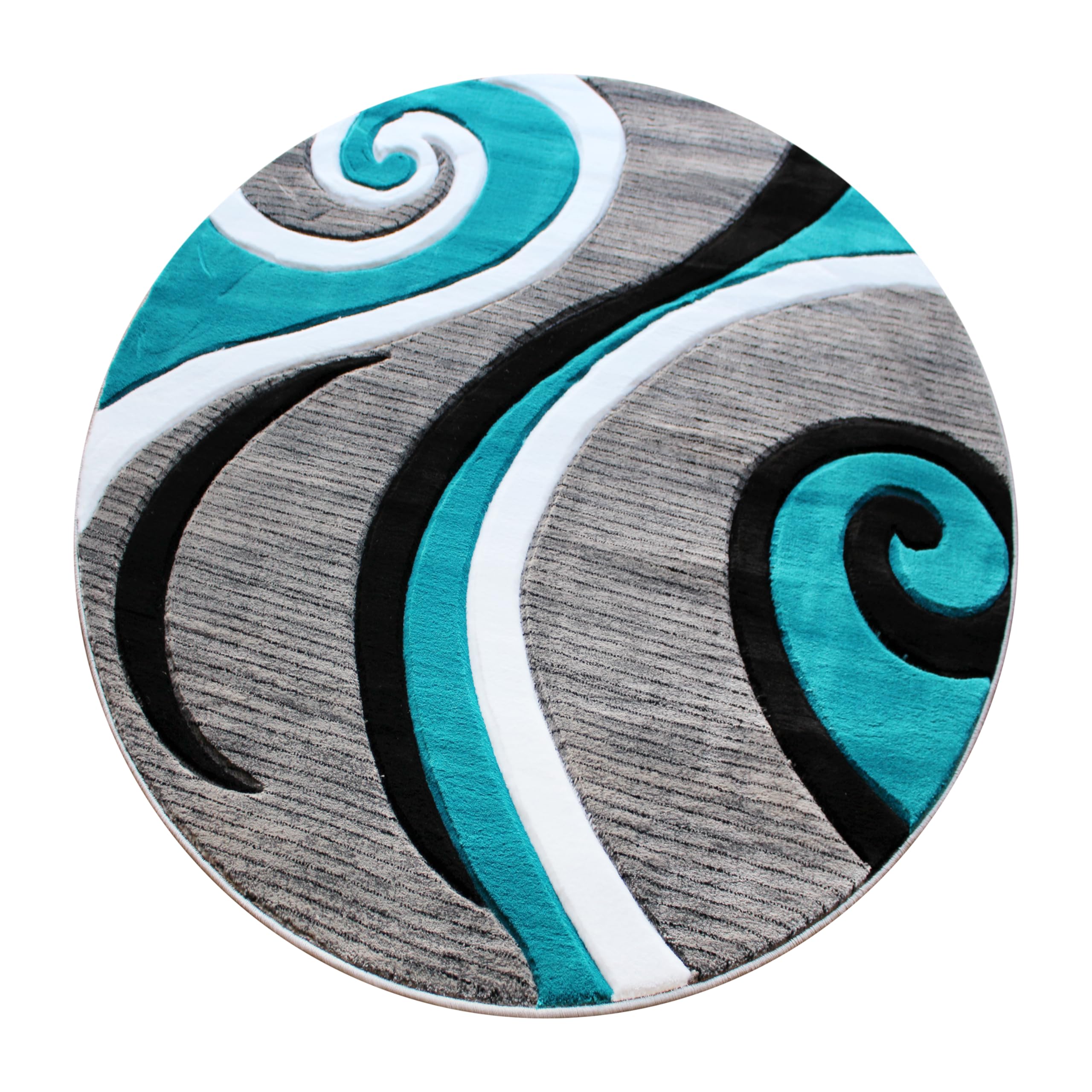 EMMA + OLIVER 5x5 Round Turquoise Contemporary Swirl Pattern Accent Rug - Modal Olefin Fabric with 3D Sculpted Effect & Varied Textures - Stain Resistant with Jute Backing - Perfect for Living Room, Bedroom or Office Decor