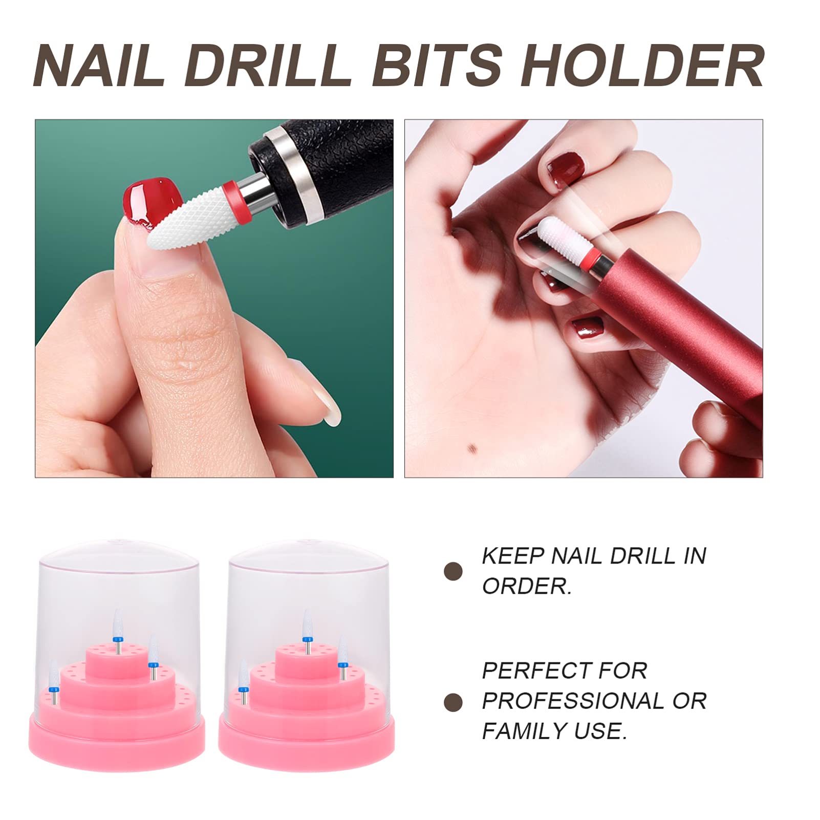 Minkissy 2pc Nail Drill Bits Storage Box for Acrylic Nails & Gel Polish