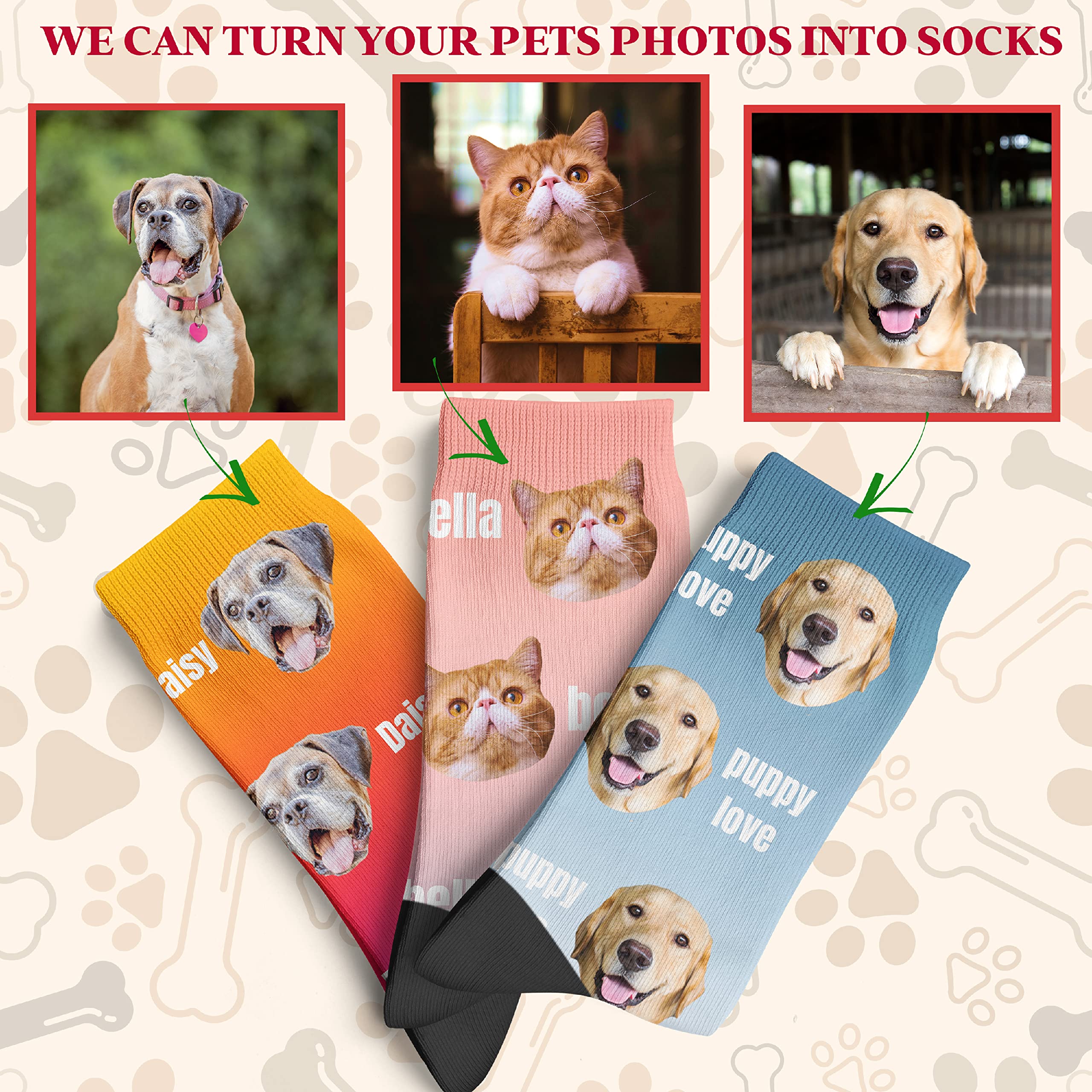 Custom Face Socks - Funny Personalized Socks with Faces for Men & Women - Perfect Gift for Cat & Dog Lovers - Great for Parties, Cosplay & Unique Gifts