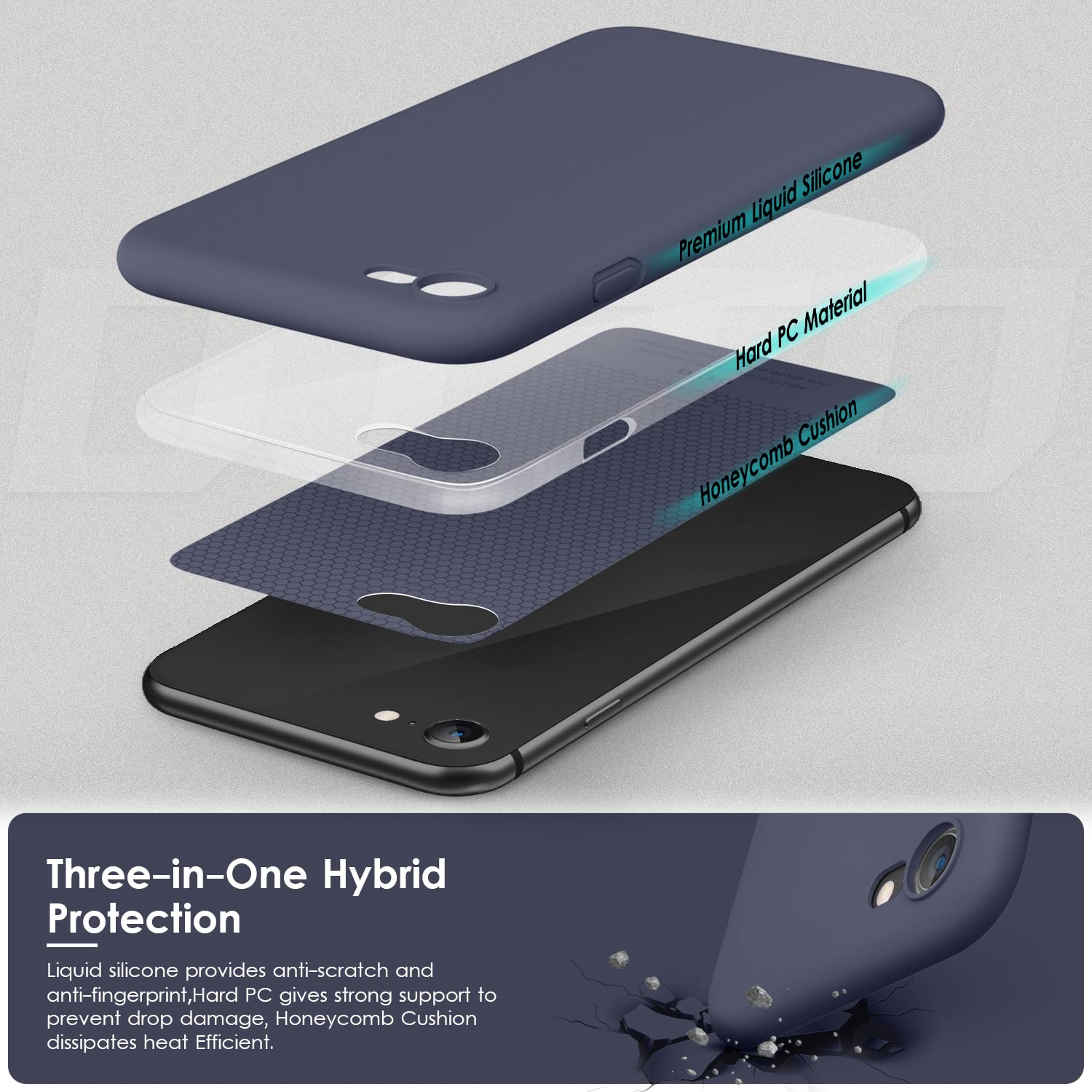 VIKESI Liquid Silicone Phone Case for iPhone SE 2022/2020, iPhone 8 & iPhone 7 (4.7 Inch) - Soft Protective Cover for Women, Men & Teens - Navy Blue - Perfect for Daily Use, Work & Travel