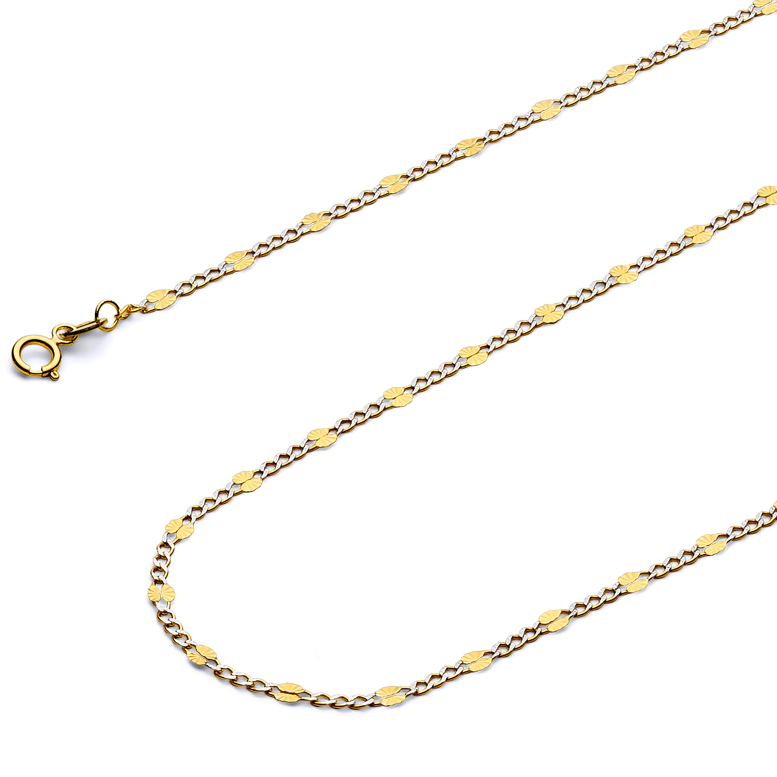 14K Real Yellow Gold Solid 2.5mm Figaro Chain Necklace with 3+1 White Pave Diamond Cut Links & Spring Ring Clasp - Elegant Jewelry for Women, Perfect for Everyday Wear, Special Occasions & Gifts