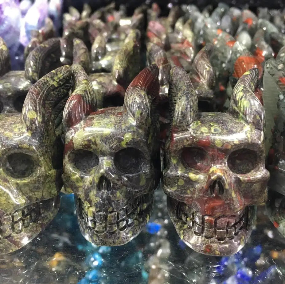 Natural Dragon Blood Stone Crystal Skull - Handcrafted Winged Skull Decor for Home, Office & Meditation - Unique Spiritual Healing Crystal Collection for Gifts & Feng Shui