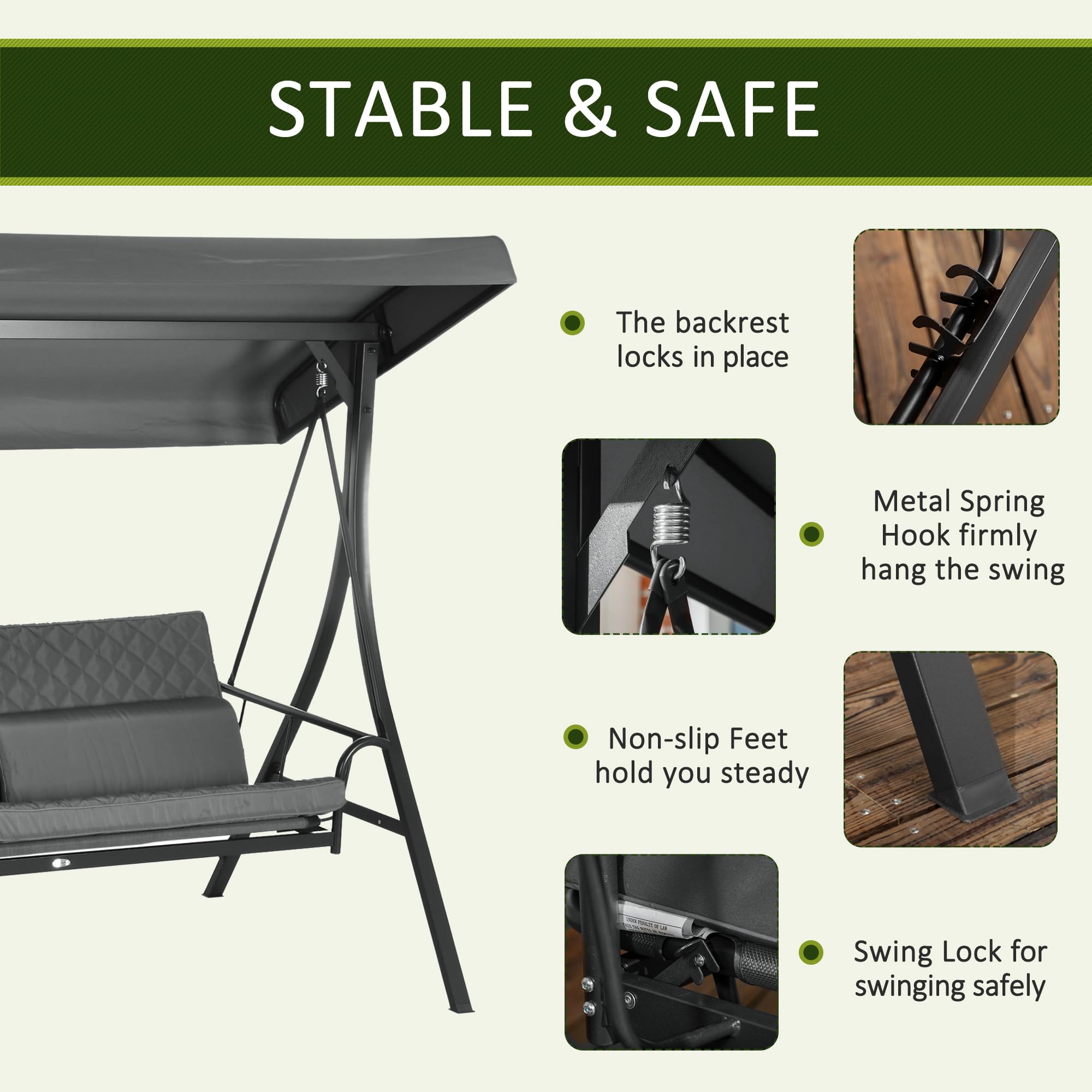 Outsunny 3-Person Patio Swing Chair Bed - Convertible Flatbed Outdoor Porch Glider with Adjustable Canopy & Removable Cushions - Perfect for Garden, Poolside, Backyard Relaxation (Gray) | Ideal for Lounging, Sunbathing, and Outdoor Napping