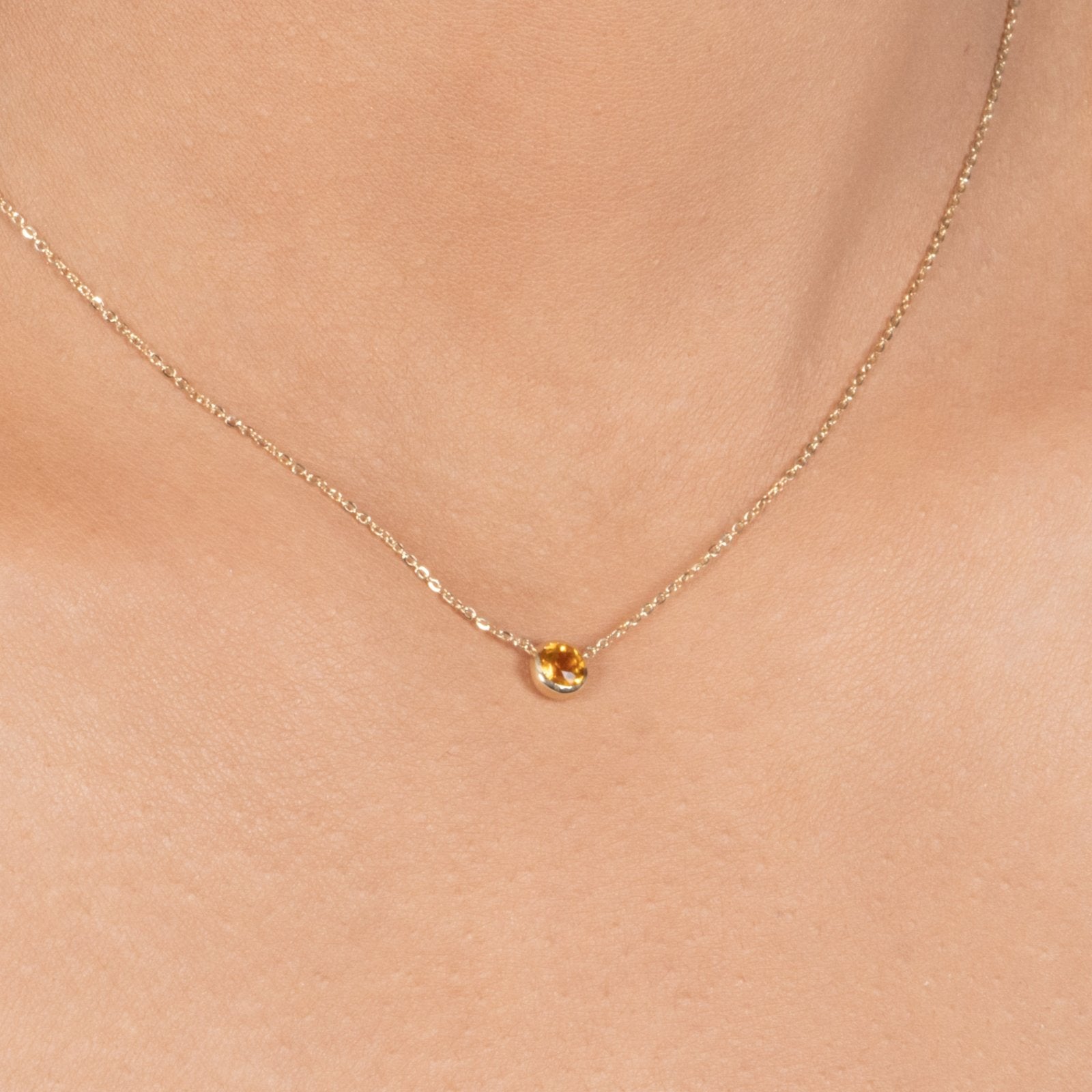 14k Yellow Gold Citrine Station Necklace - Bezel Set Gemstone Jewelry for Women, Gift for Her, Birthday, Anniversary, Valentine's Day