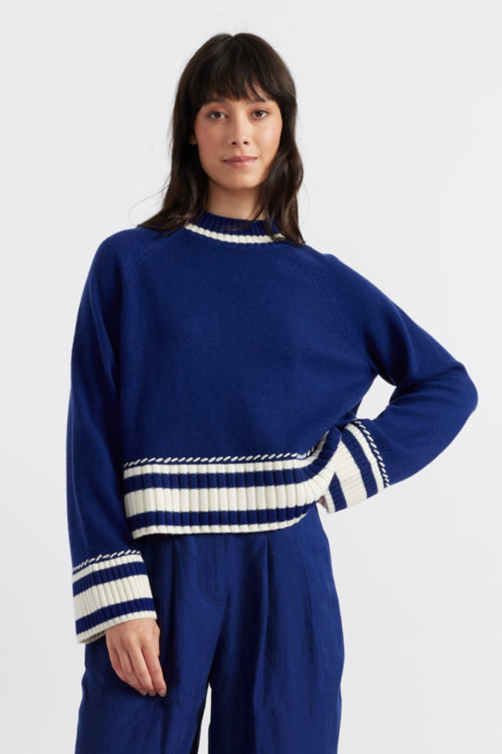 Premium Blue Wool Cashmere Guernsey Sweater for Men & Women - Soft Warm Winter Pullover for Casual & Office Wear