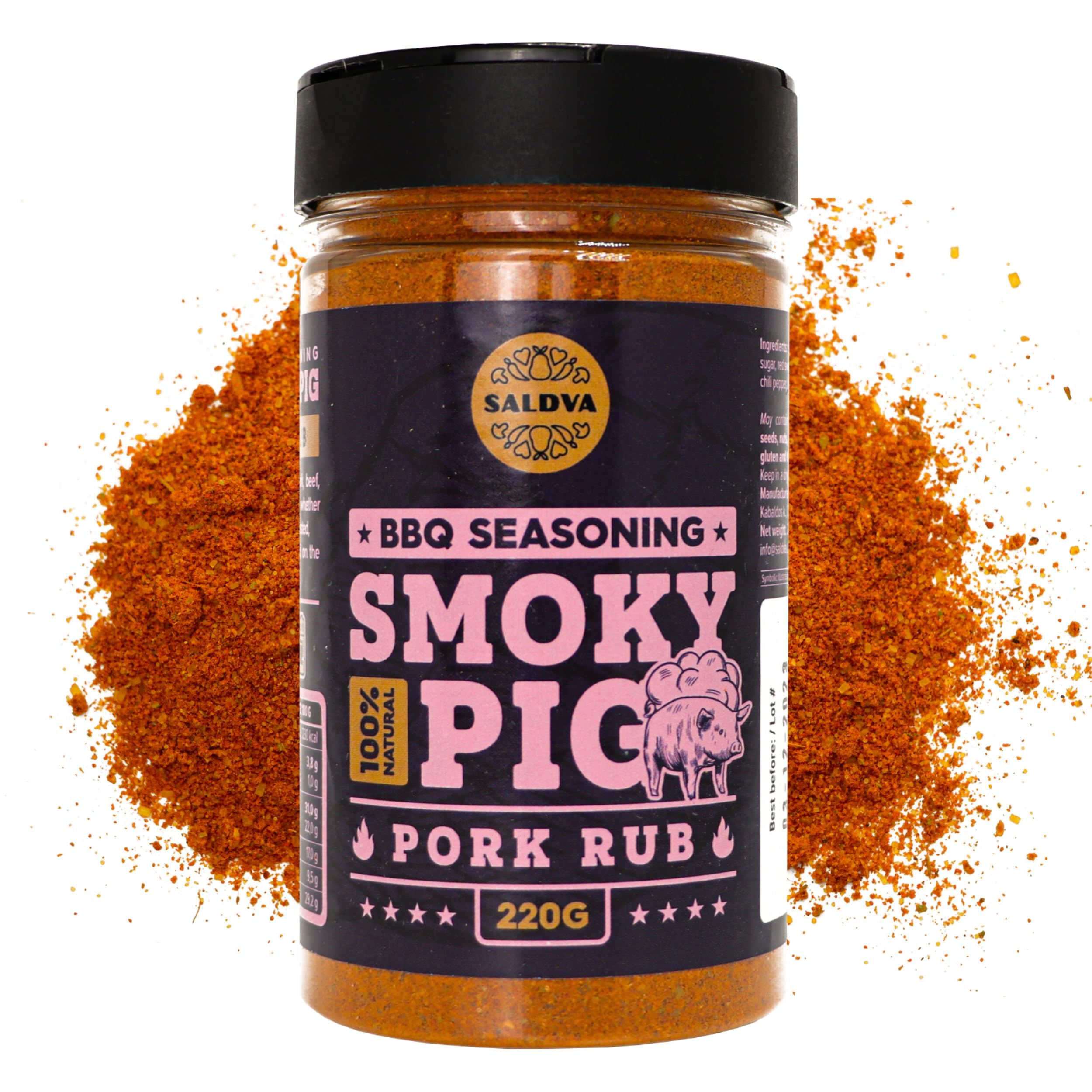 Smoky Pig BBQ Pork Rub - 100% Natural Seasoning for Grilling & Smoking - Perfect Spice Blend for Ribs, Pulled Pork & BBQ Dishes - Large 220g Jar - Ideal for Backyard Cookouts, Tailgating & Family BBQs