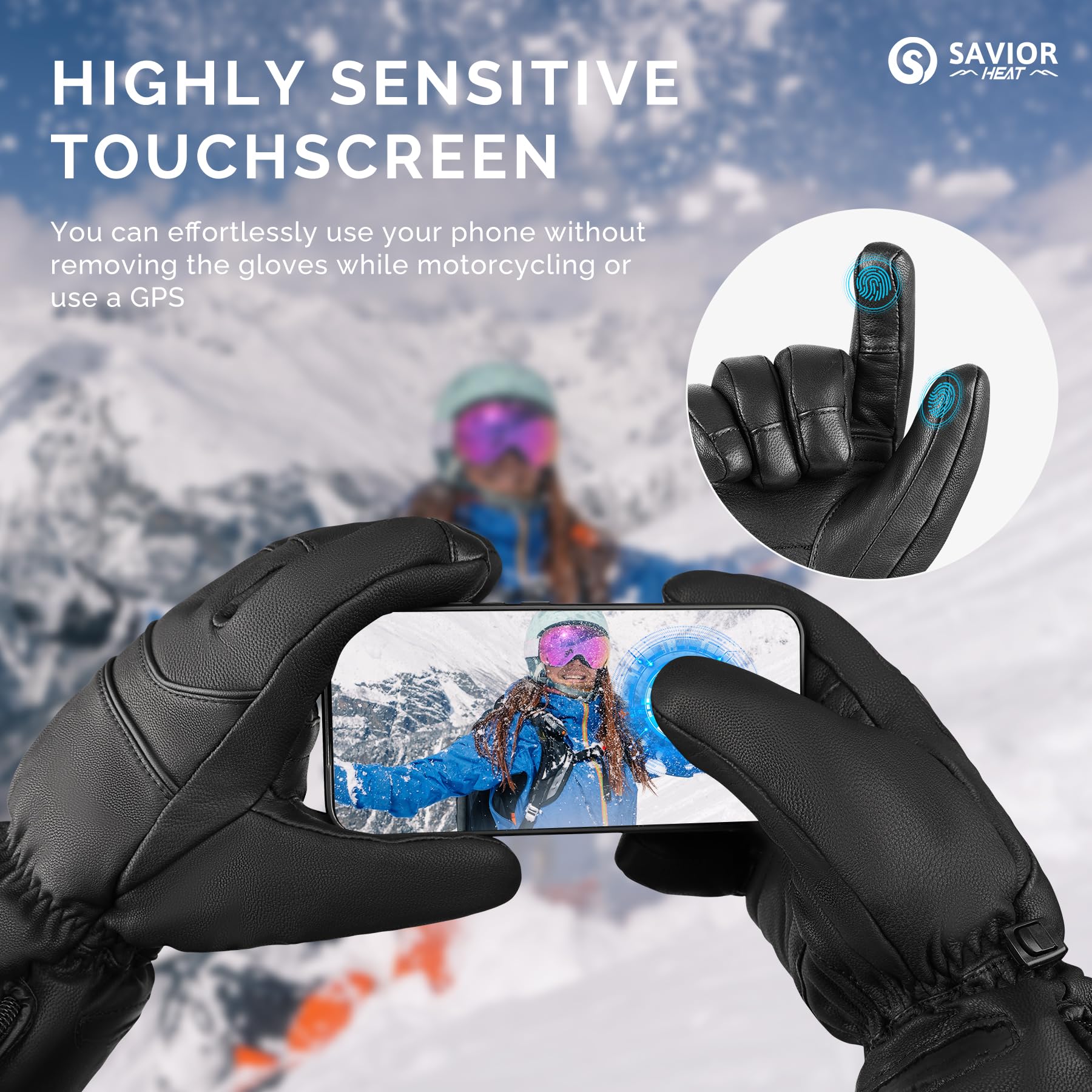 SAVIOR HEAT Rechargeable Electric Heated Gloves for Men & Women - Premium Leather Winter Gloves for Skiing, Snowboarding & Cold Weather Outdoor Activities
