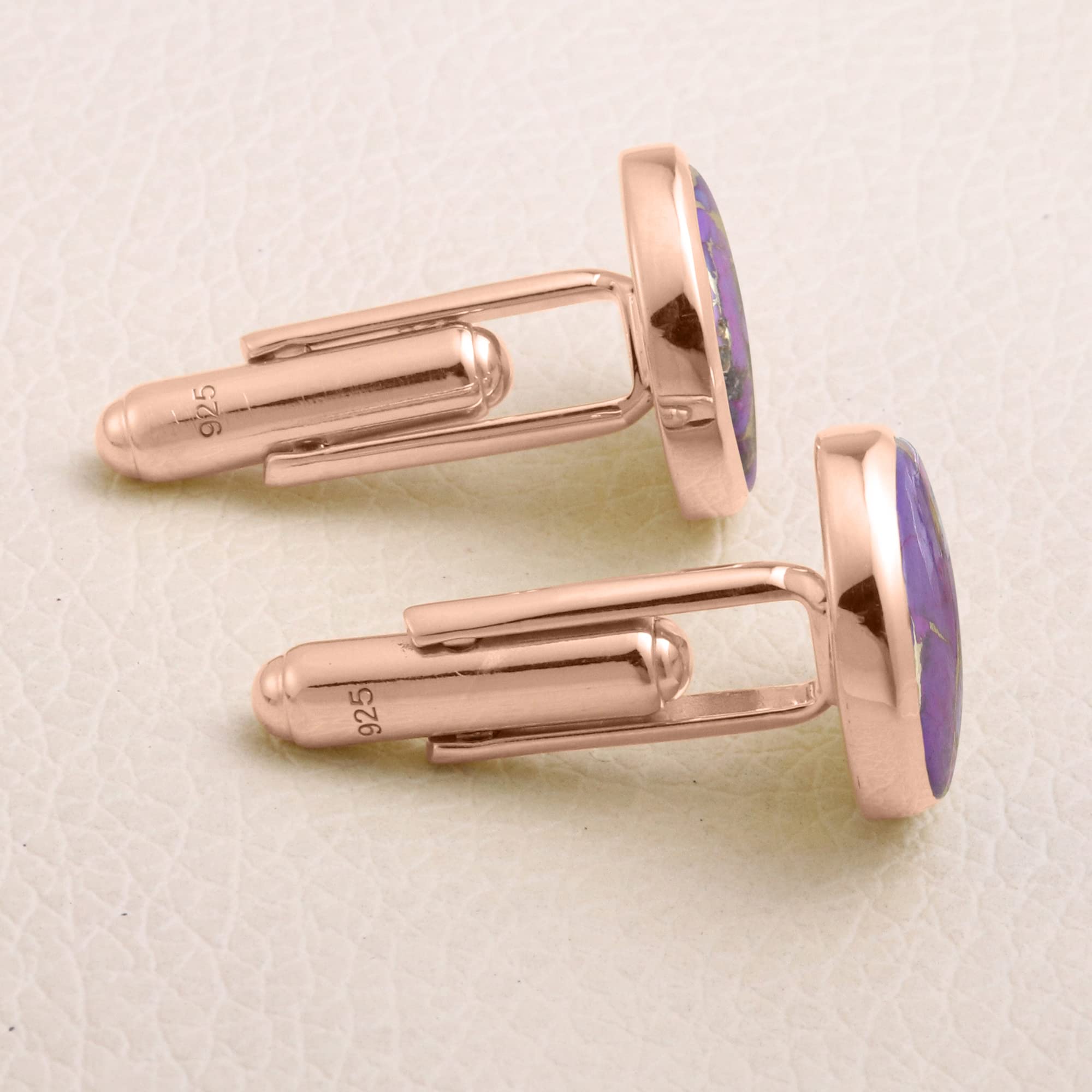 925 Sterling Silver Purple Copper Turquoise Cufflinks for Men - Elegant Dress Shirt Accessories for Weddings, Business & Formal Occasions