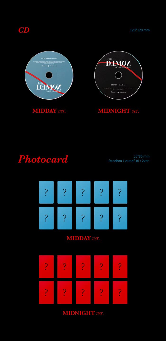 Day6 The Book Of Us: The Demon - 6th Mini Album (Midday Version) | Includes Paper Book Cover, 80p Photobook, Photocard, Lyric Card & Bookmark | K-Pop Collectible for Fans & Gift Idea