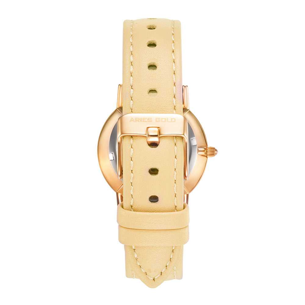 ARIES GOLD Urban Santos Gold Stainless Steel Women's Watch with Leather Strap - Fashionable Timepiece for Everyday Wear, Office & Special Occasions