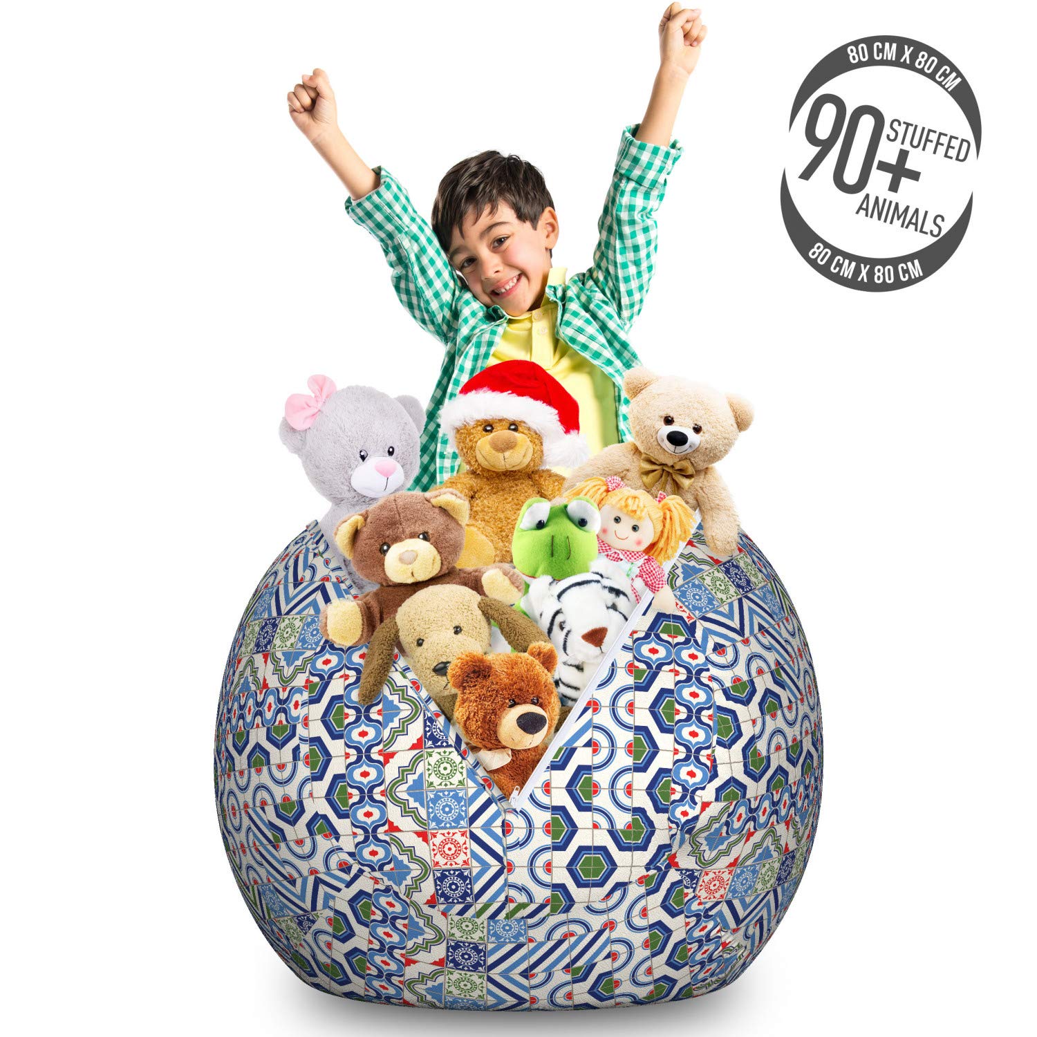 Ambesonne Moroccan Toy Storage Bag Chair - Large Washable Stuffed Animal Organizer with Retro Bohemian Design & Oriental Motifs - Perfect for Kids' Room, Nursery, and Playroom Organization