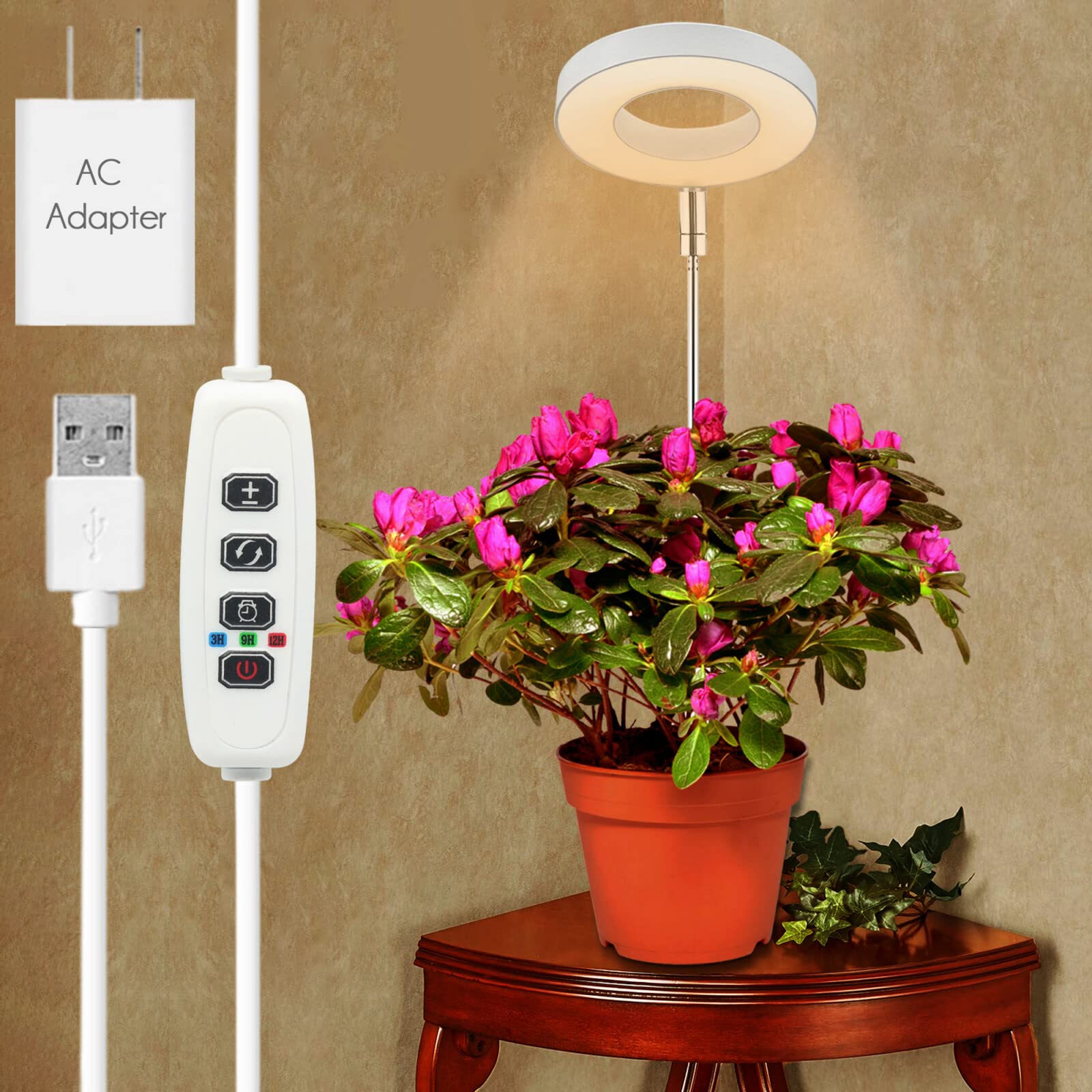 LED Grow Lights for Indoor Plants with Adjustable Height, Timer & Dimmer - USB Powered Plant Light for Herbs, Aloe Vera, Succulents & Small House Plants (1-Pack) - Perfect for Home Gardening, Hydroponics & Indoor Plant Growth