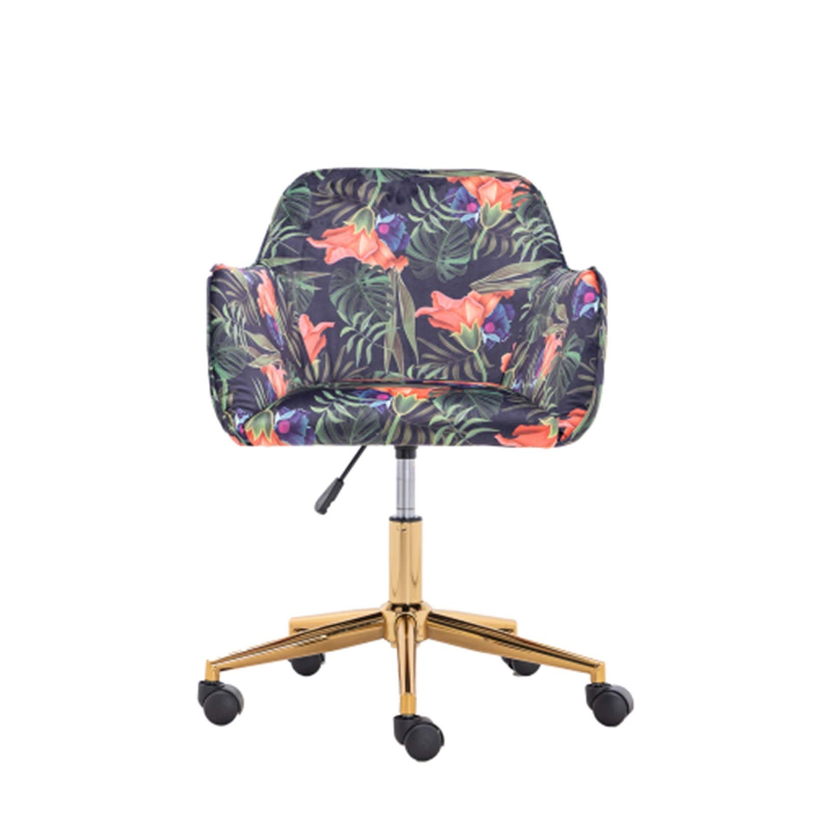 Modern Floral Fabric Home Office Chair - Adjustable Height, 360° Swivel & Gold Metal Legs with Universal Wheels for Indoor Use - Perfect for Work, Study & Gaming