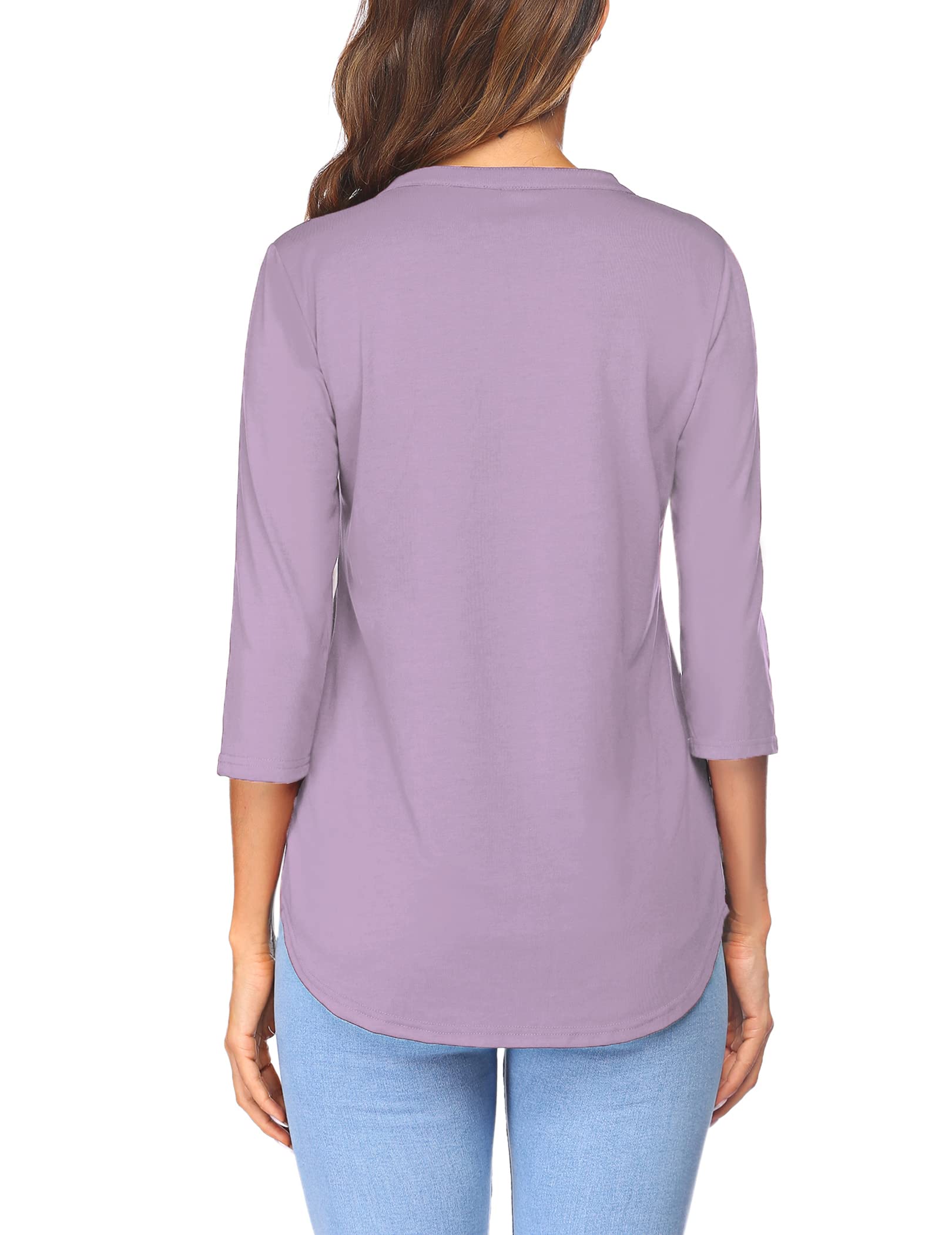 Sherosa Women's 3/4 Sleeve V-Neck Casual Henley Blouse - Comfortable Work Tops for Office, Business Casual & Everyday Wear