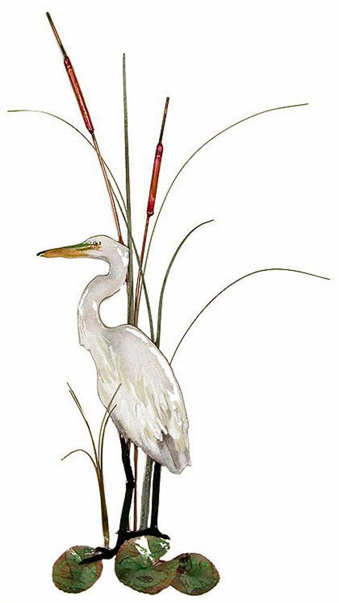 Snowy White Egret Metal Wall Sculpture - Coastal & Nautical Wall Art Decor for Beach House, Living Room, or Office - Handcrafted Bird Wall Decor
