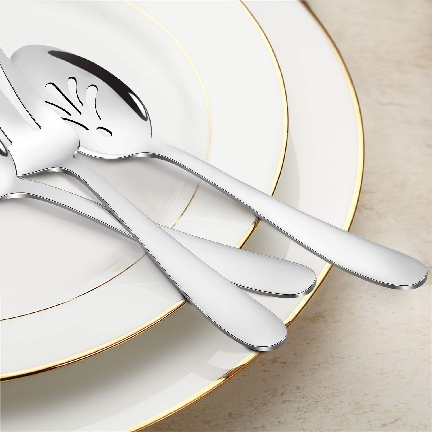 HaWare Heavy Duty 5-Piece Stainless Steel Serving Utensil Set - Mirror Polished Serving Spoon & Fork, Premium Flatware for Entertaining - Dishwasher Safe for Easy Cleaning - Perfect for Dinner Parties, BBQs & Catering Events