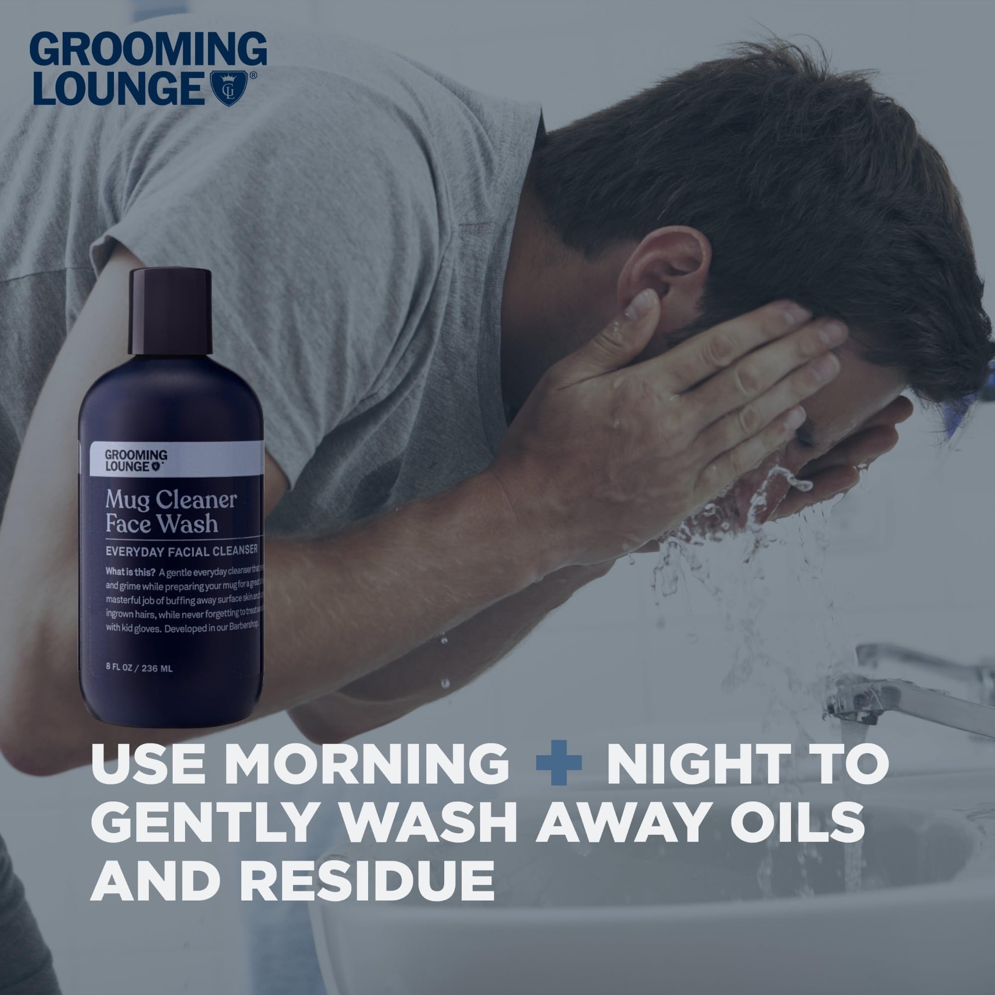 Grooming Lounge Mug Cleanser - Natural Face Wash for Men with Hydrating Deep Clean, 8 oz | Gentle Daily Facial Cleanser for Sensitive Skin | Perfect for Morning Routine & Post-Shave Care