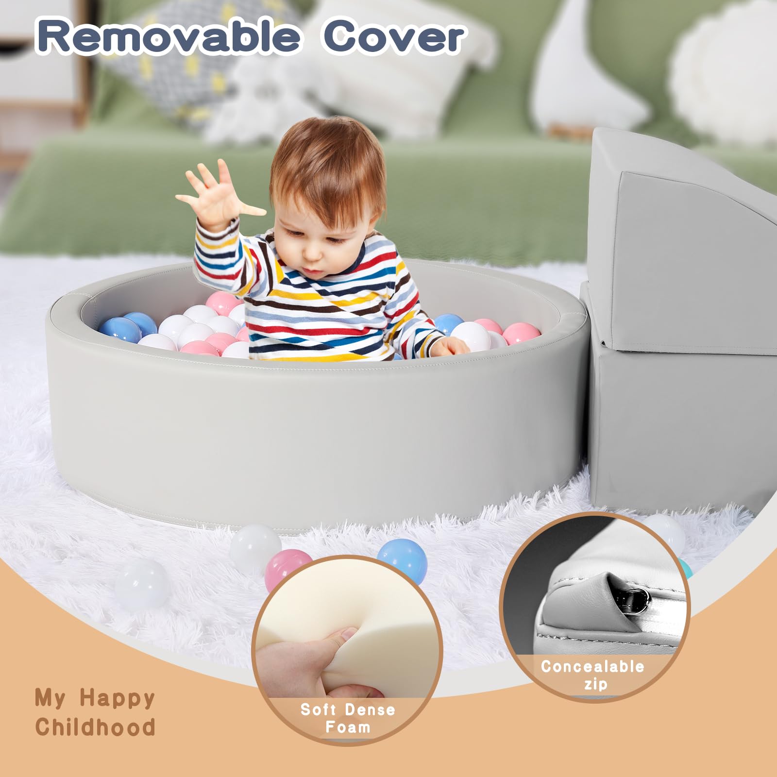 Soft Foam Climbing Blocks for Toddlers - 4-Piece PU Leather Climbing Toys with Ball Pit | Safe Indoor Play Equipment for Kids Crawling, Sliding & Learning | Perfect for Playrooms, Daycares & Home Gyms