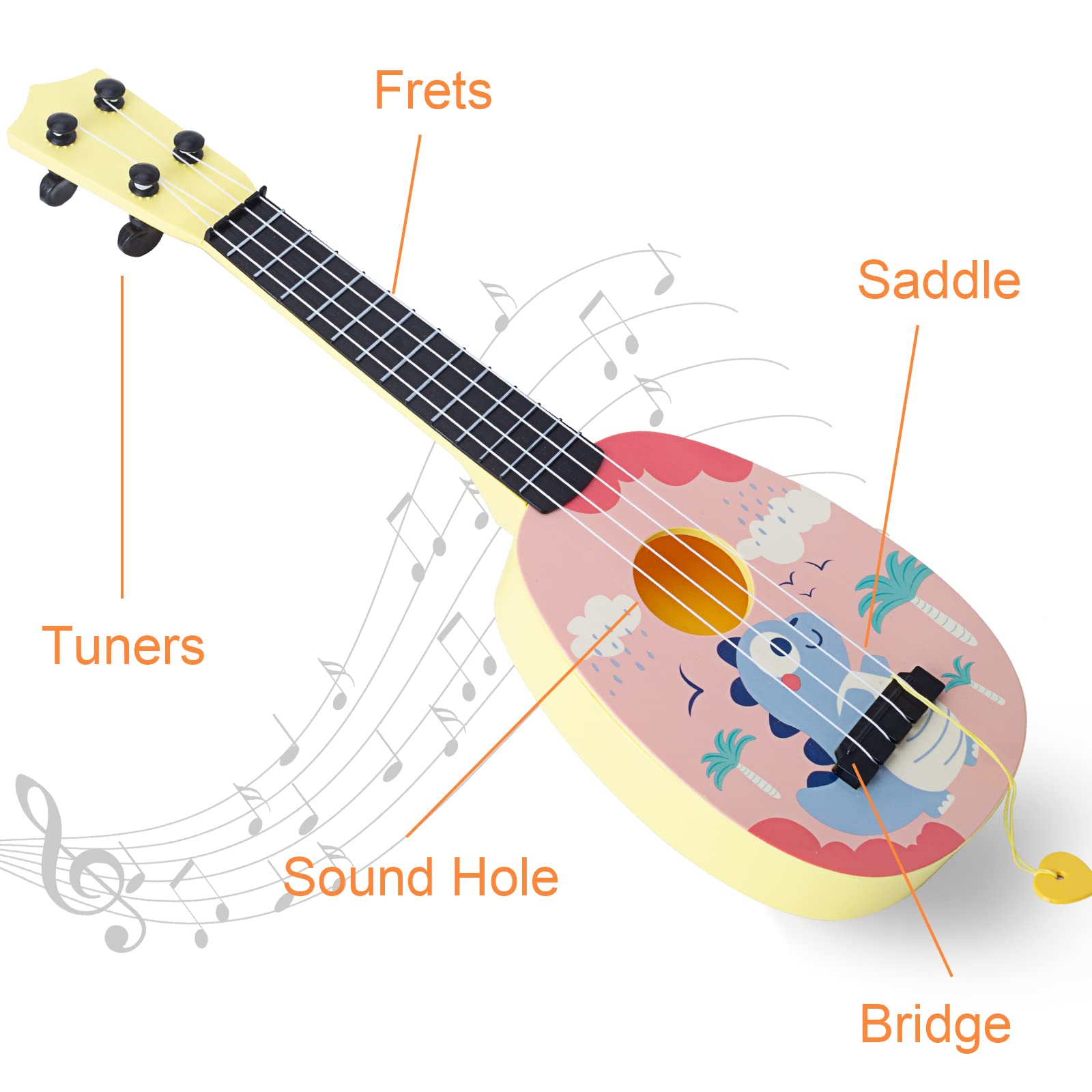 YOLOPLUS+ 17 Inch Kids Ukulele Toy - 4 String Mini Guitar for Toddlers & Children | Educational Musical Instrument for Early Learning (Pink) - Perfect for Birthday Gifts, Music Lessons & Family Playtime