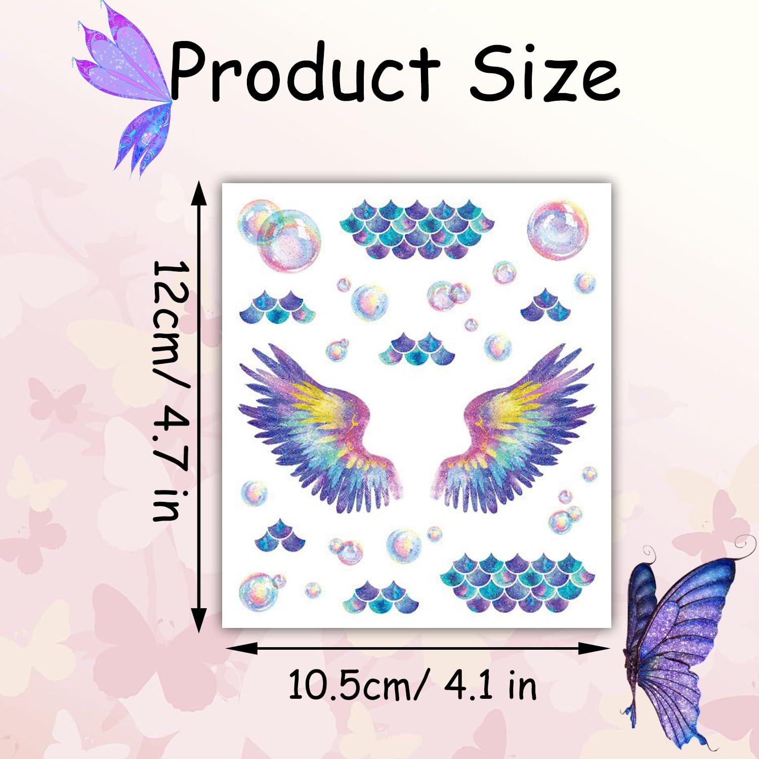 Waterproof Temporary Glitter Butterfly & Bubbles Tattoo Stickers for Women & Girls - Face, Body & Eye Makeup - Perfect for Parties, Festivals & Costume Events