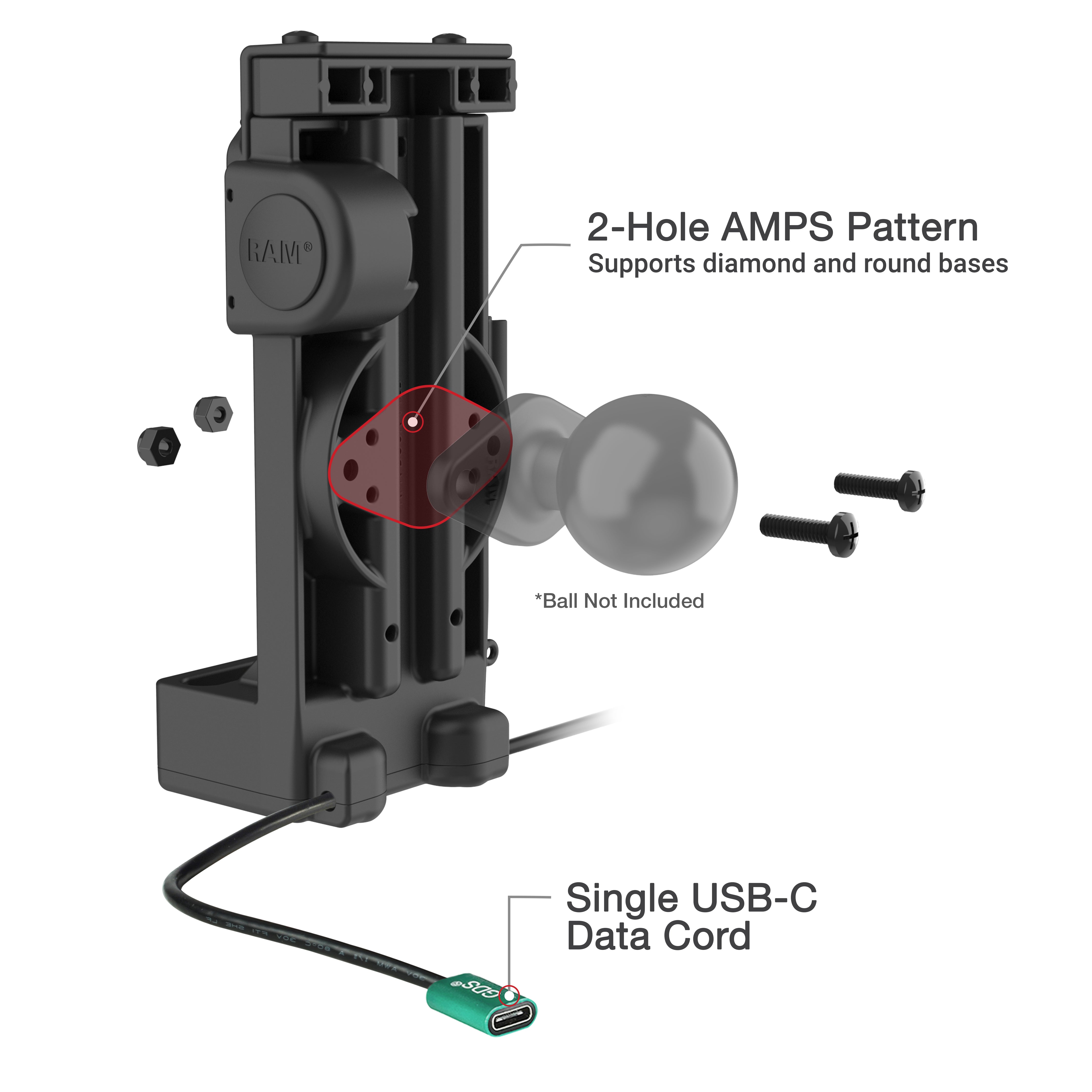 GDS® Uni Conn™ Spring Loaded Power + Single USB C Dock - Universal Laptop Docking Station with Fast Charging | Perfect for Home Office, Remote Work & Multi-Device Setup (RAM GDS DOCK V12 U1CP CU)