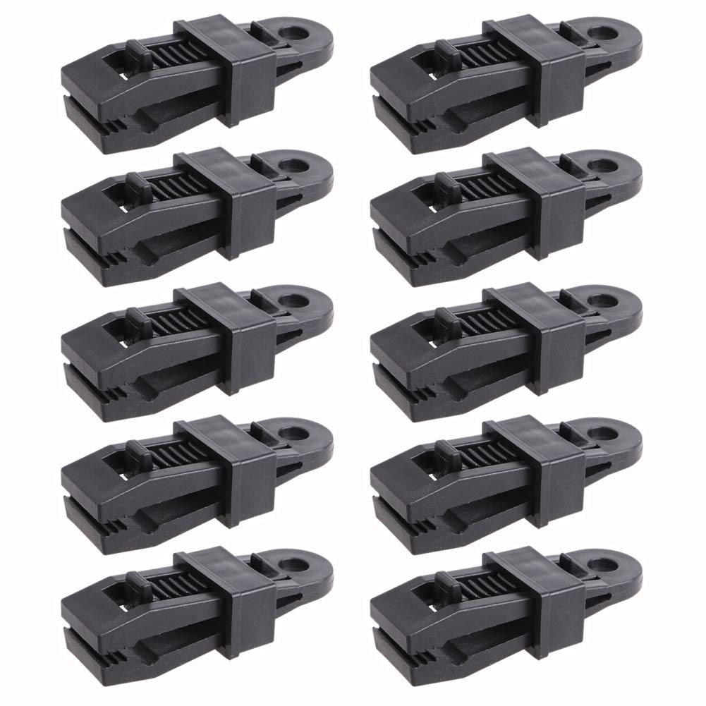 10 Pack Heavy Duty Tarp Clips - Secure Tent, Awning & Canopy Fasteners for Camping, Outdoor Events - Black (Ideal for Camping, Picnics, Construction Sites & Emergency Shelters)
