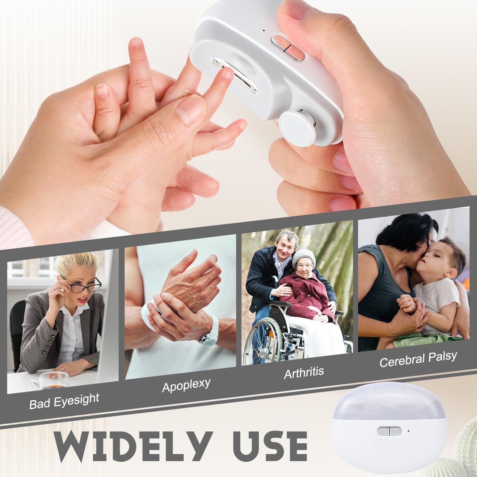 3 in 1 Automatic Electric Nail Clipper with Polishing & Light - 2 Speed Adjustable Nail Trimmer for Kids, Adults & Seniors - Perfect for Home, Travel & Manicure Care (White)