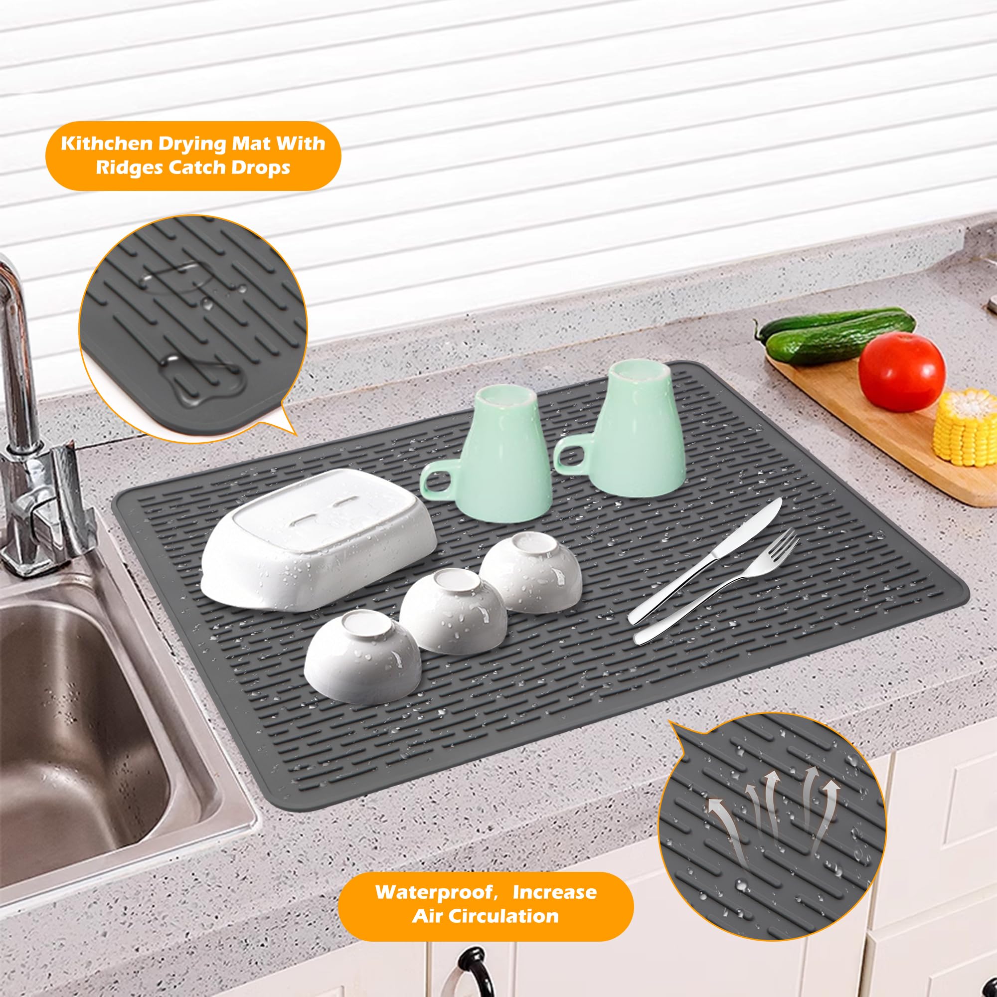Electric Stove Top Covers - Heat Resistant Ceramic Glass Induction Cooktop Protector for RV, Oven & Kitchen Appliances | Non-Slip XL Dish Drying Mat (Grey) - Perfect for Camping, RV Trips & Small Kitchen Spaces