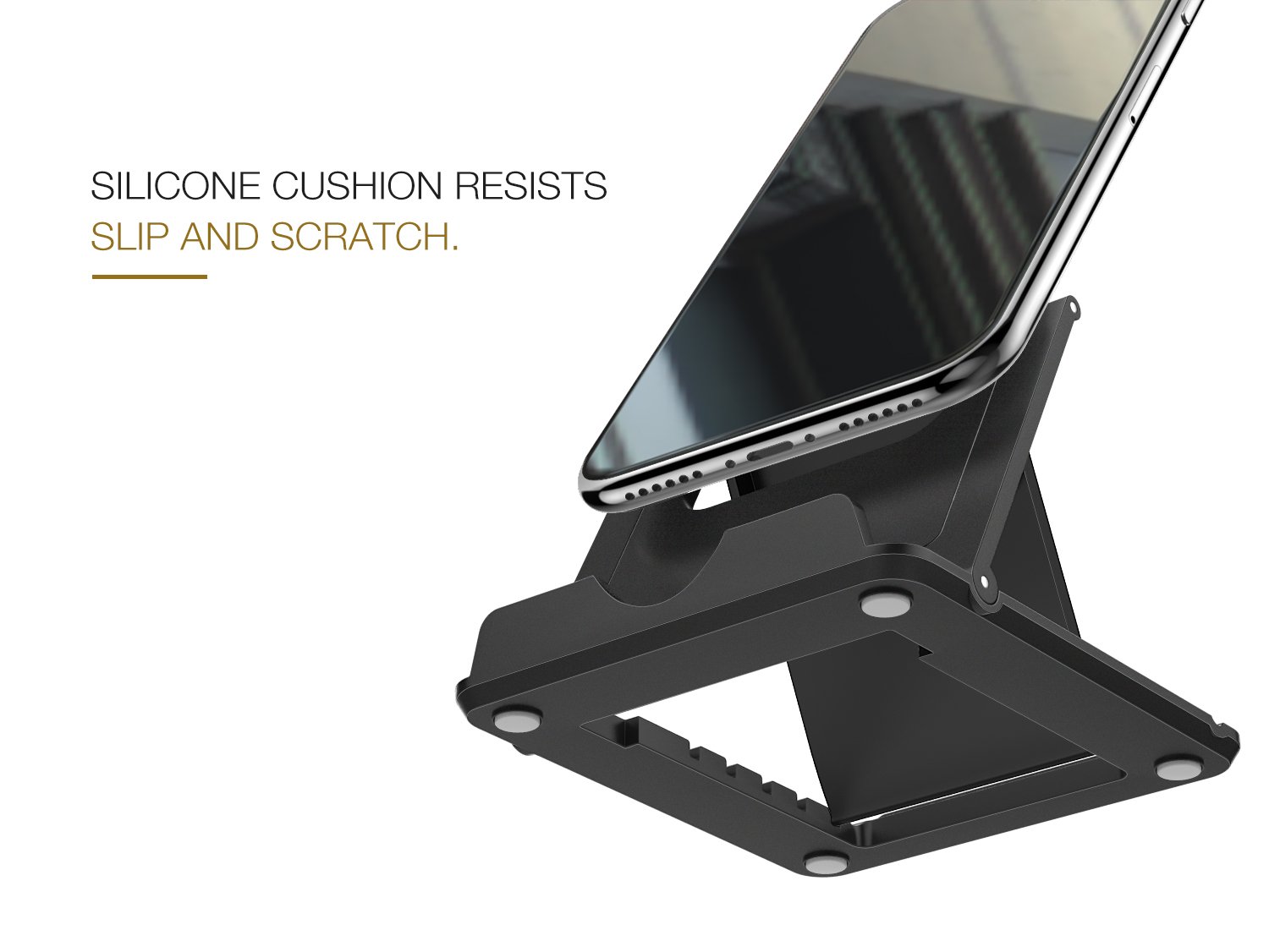 MoKo Foldable Phone & Tablet Stand Holder - Compatible with iPhone 16/15/14/13 Pro/Max/Plus Series, iPad, Samsung Galaxy - Adjustable Angle for Desk, Bed, Car & Office Use - Black